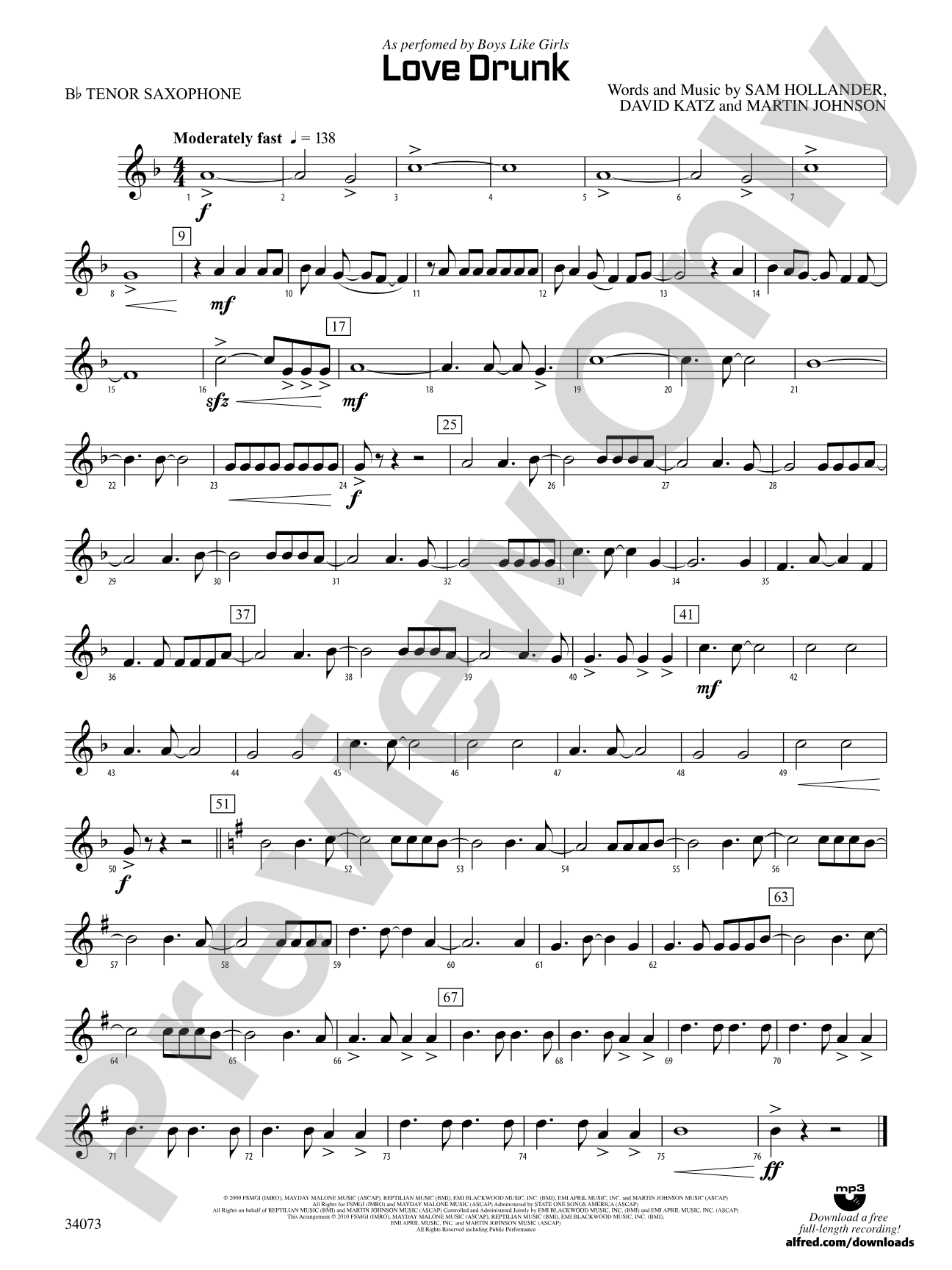 Love Drunk: B-flat Tenor Saxophone