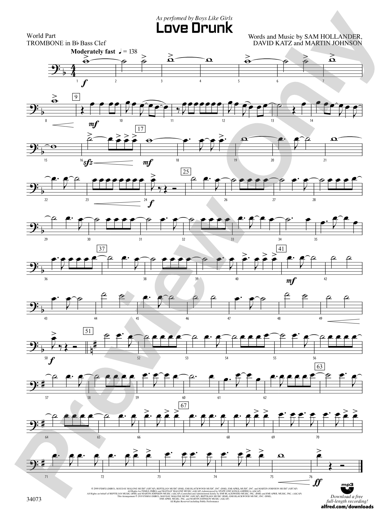 Love Drunk: (wp) 1st B-flat Trombone B.C.