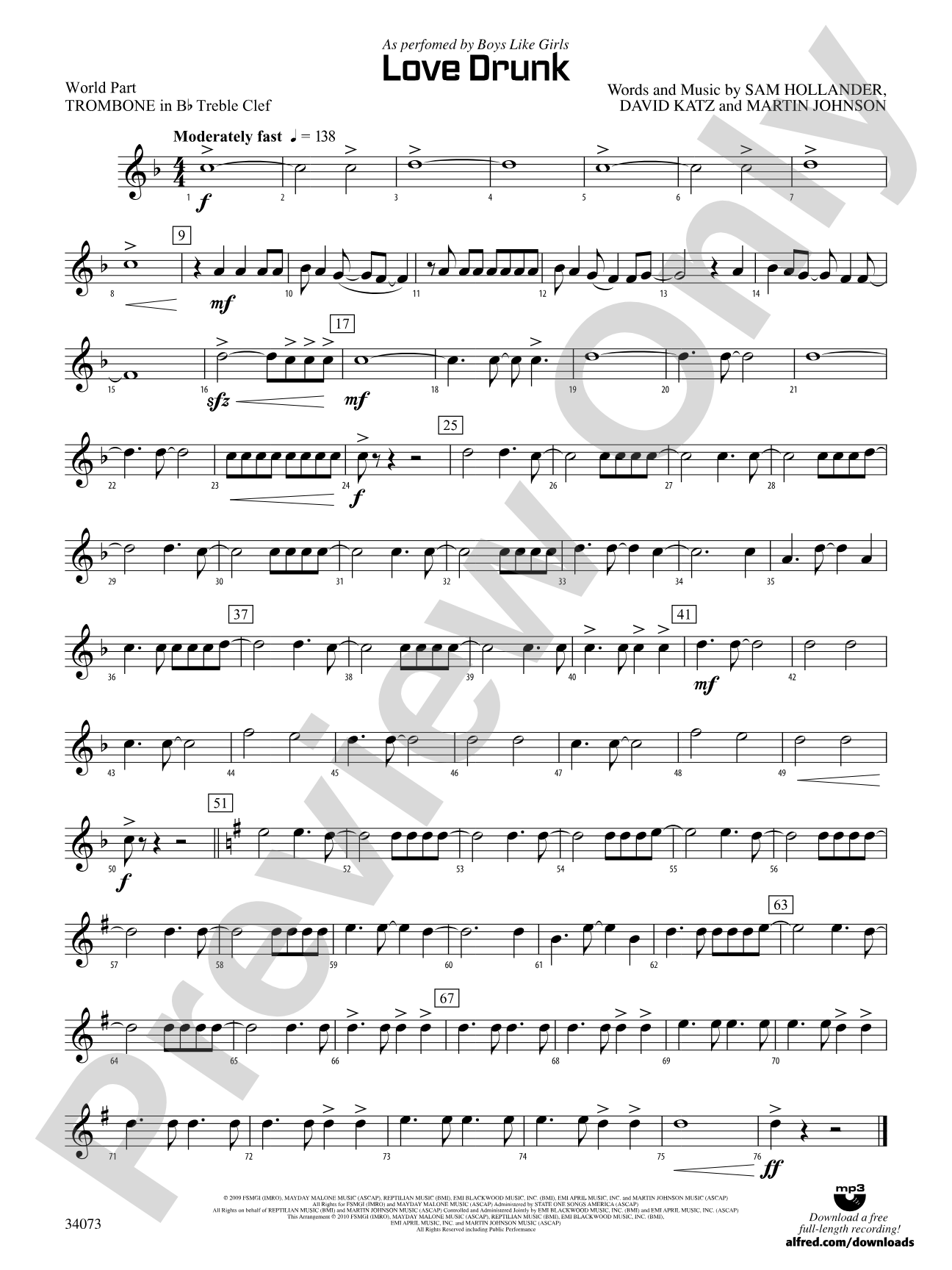 Love Drunk: (wp) 1st B-flat Trombone T.C.