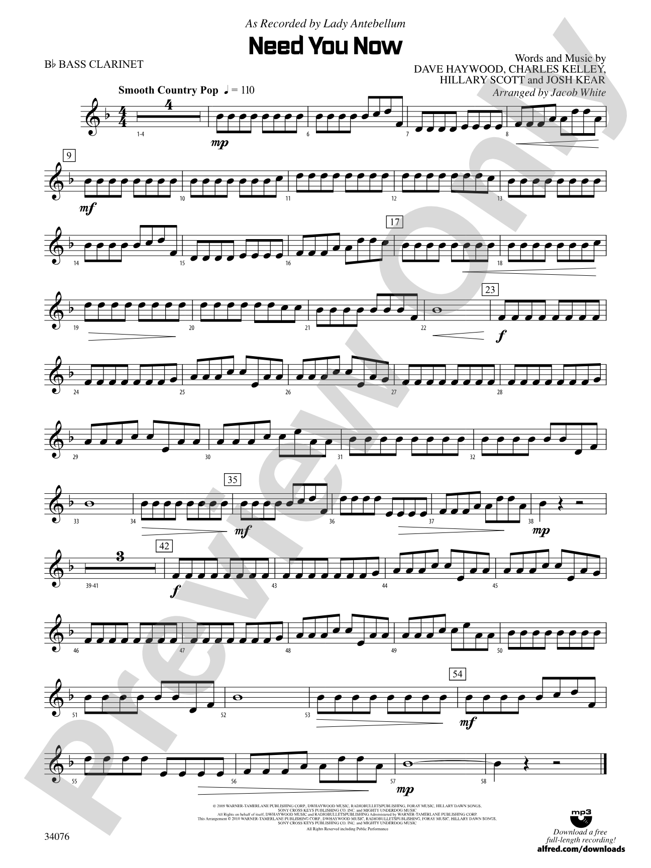 Need You Now: B-flat Bass Clarinet