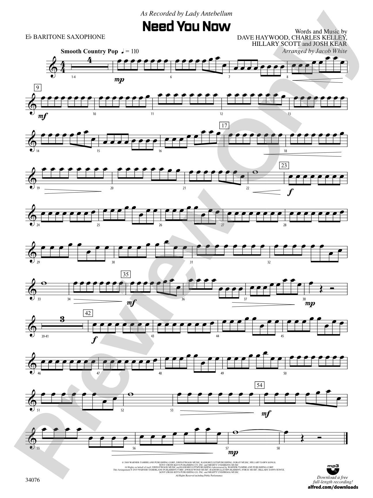 Need You Now: E-flat Baritone Saxophone
