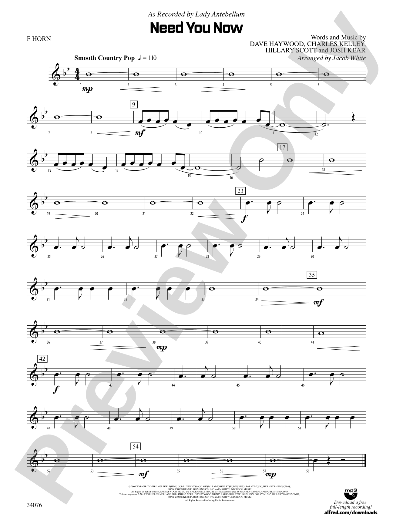 Need You Now: 1st F Horn