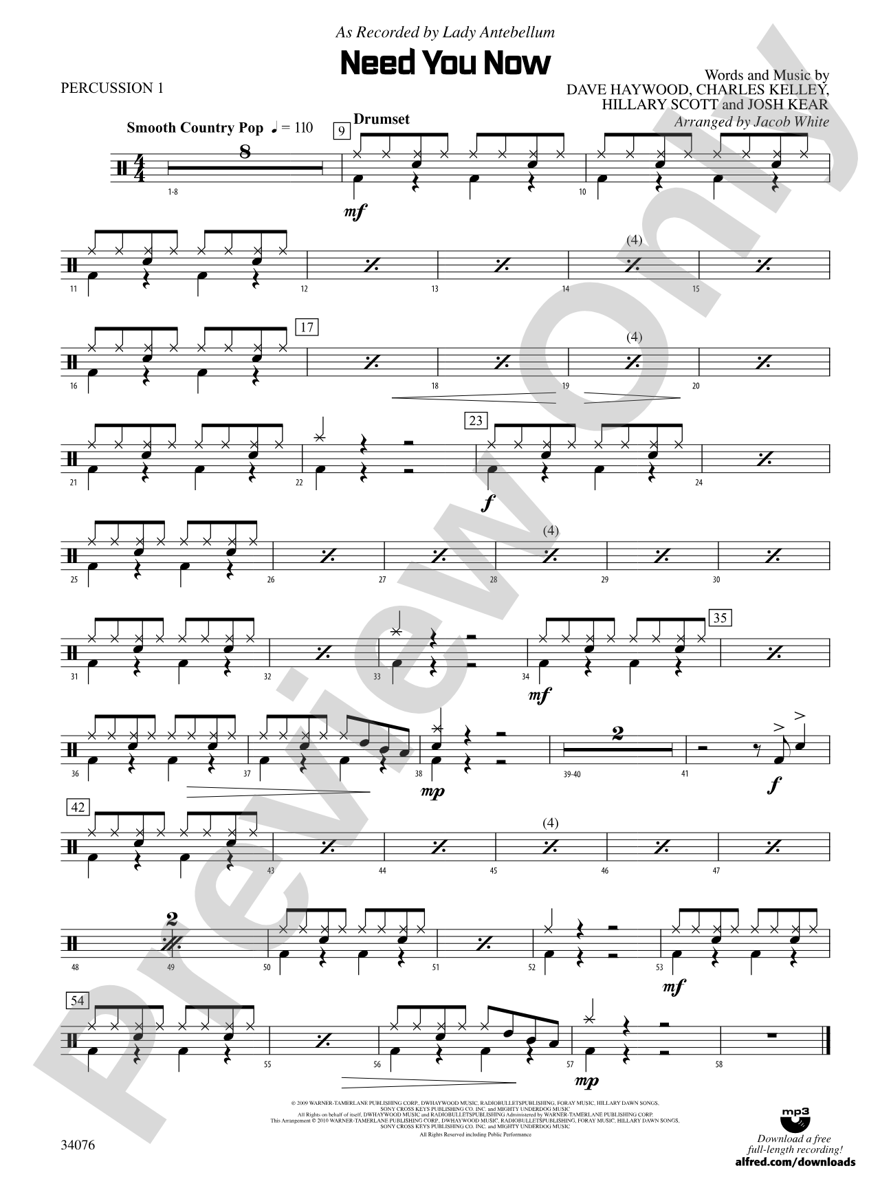Need You Now: 1st Percussion
