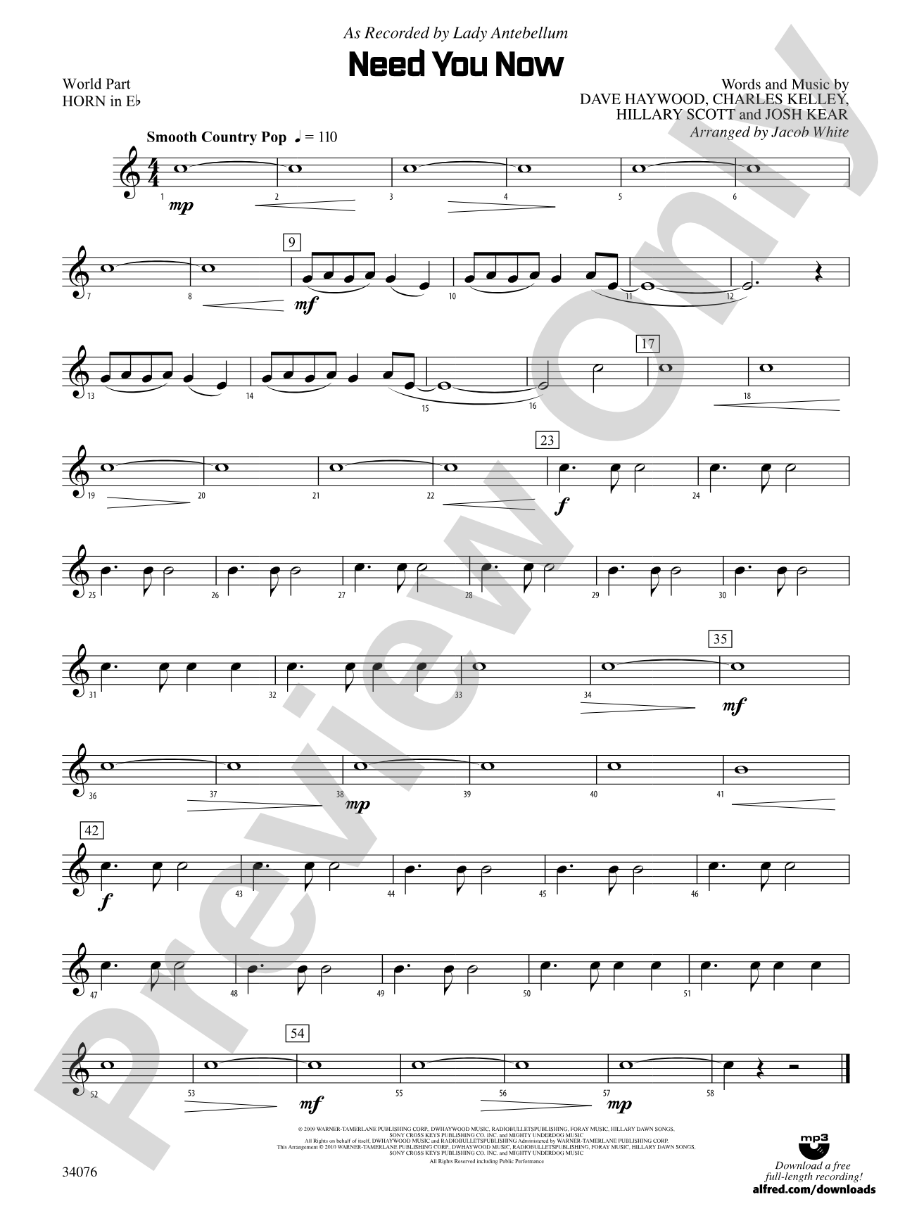 Need You Now: (wp) 1st Horn in E-flat