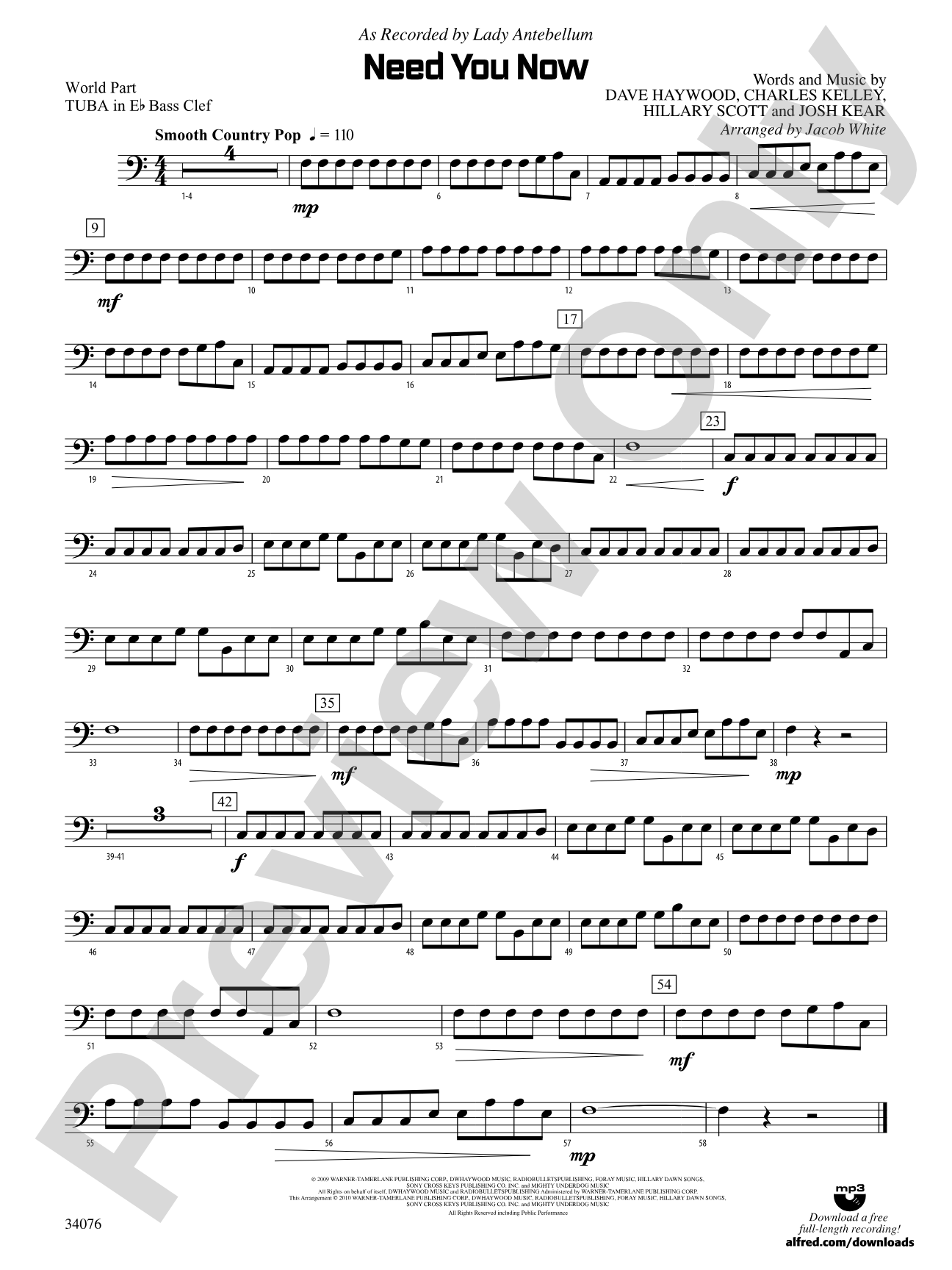 Need You Now: (wp) E-flat Tuba B.C.