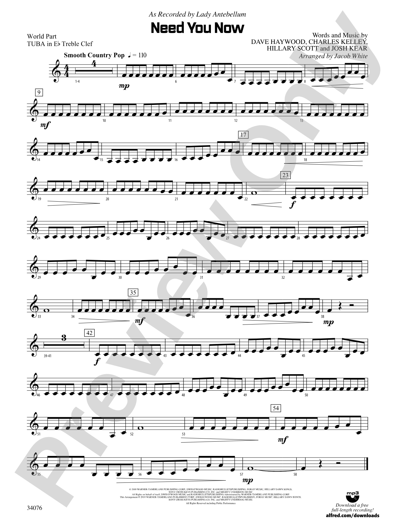 Need You Now: (wp) E-flat Tuba T.C.