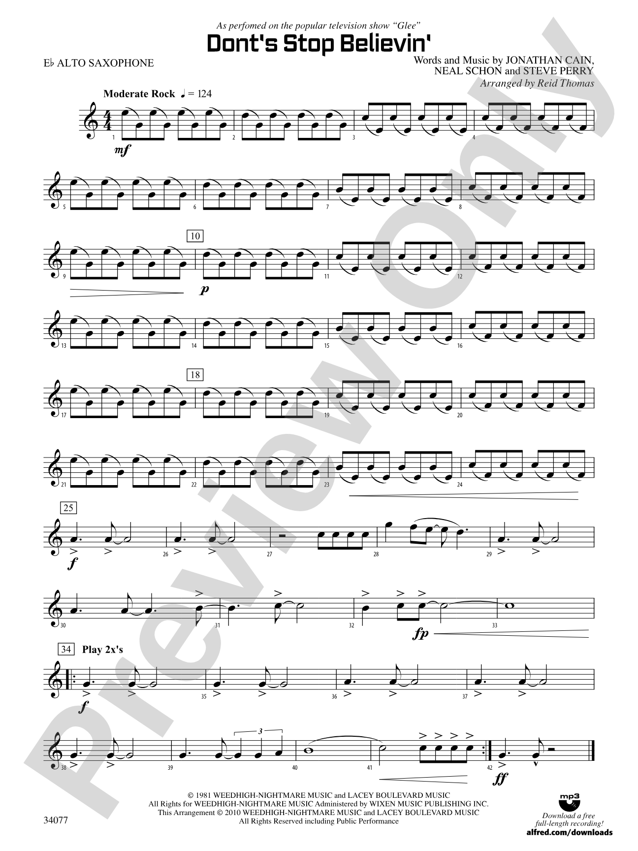 Don't Stop Believin': E-flat Alto Saxophone