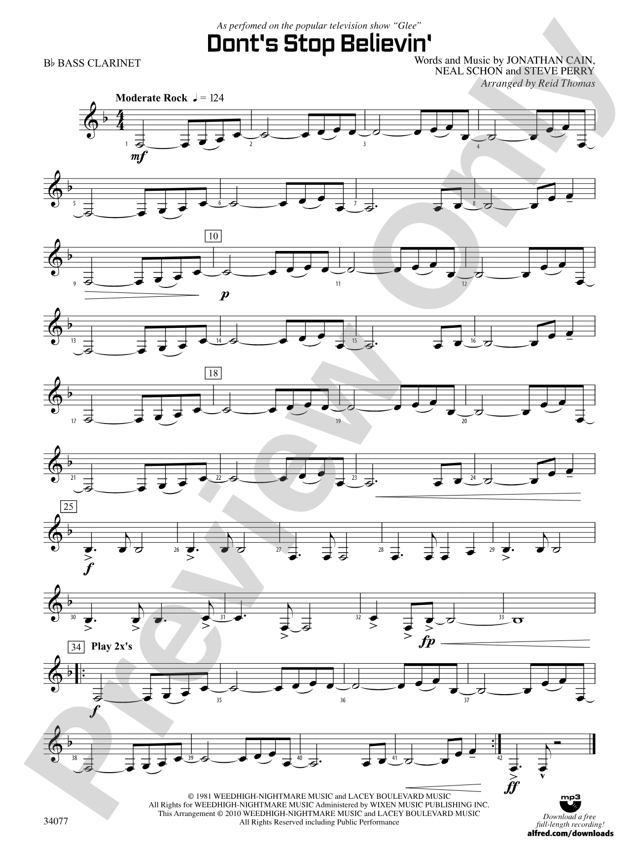 Don't Stop Believin': B-flat Bass Clarinet