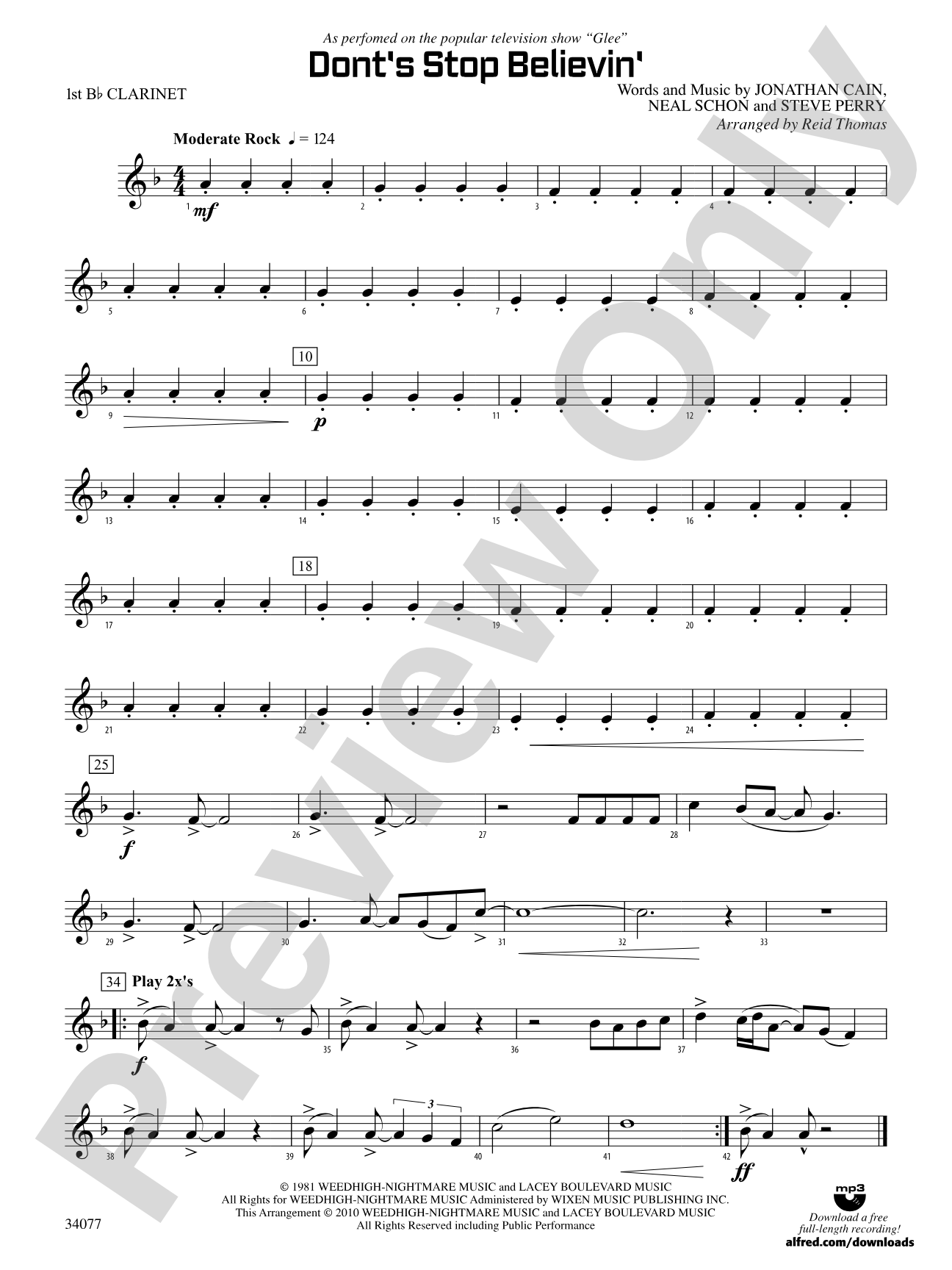 Don't Stop Believin': 1st B-flat Clarinet