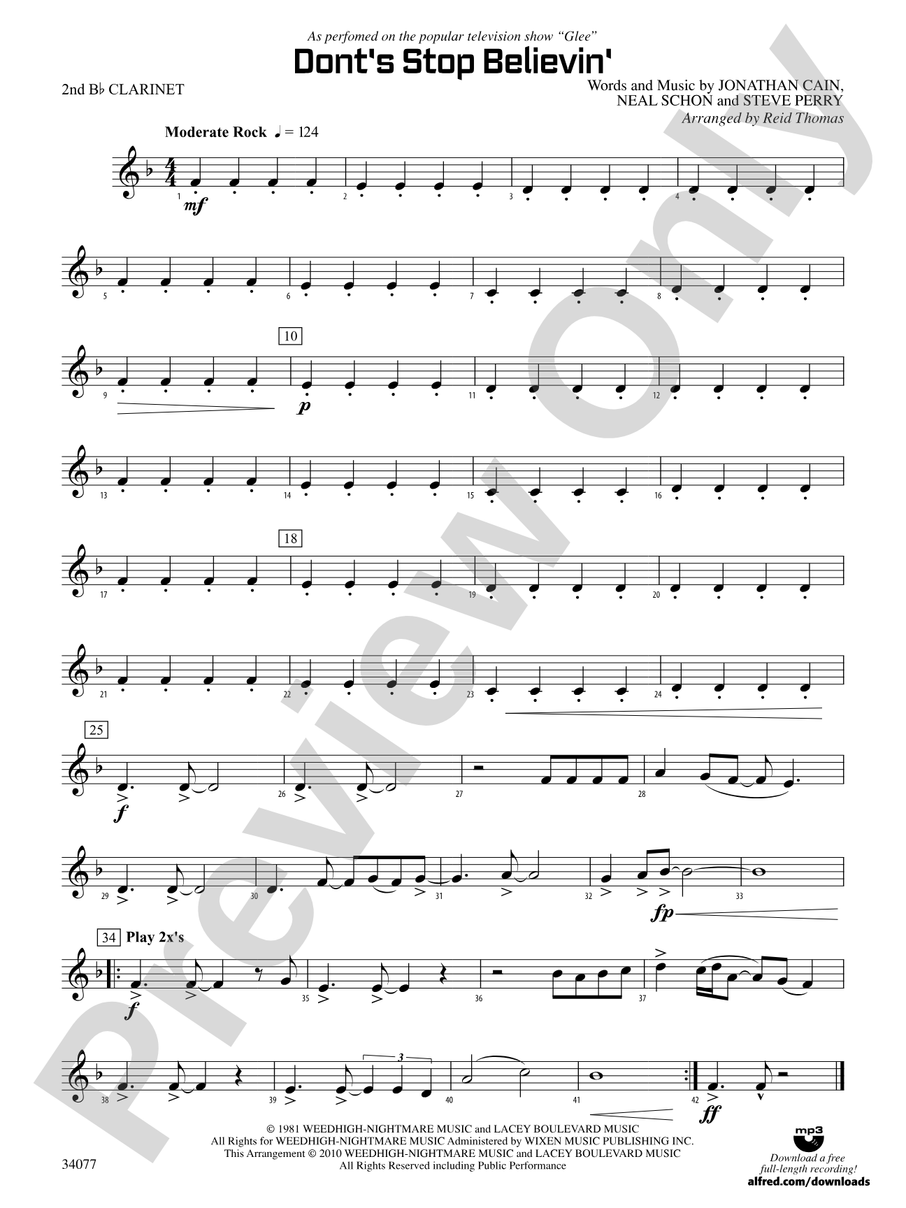 Don't Stop Believin': 2nd B-flat Clarinet