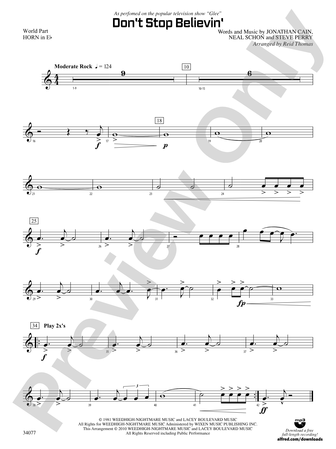 Don't Stop Believin': (wp) 1st Horn in E-flat