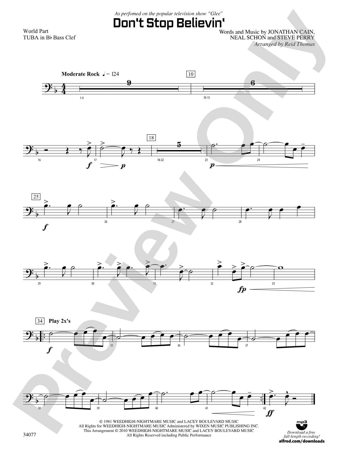 Don't Stop Believin': (wp) B-flat Tuba B.C.