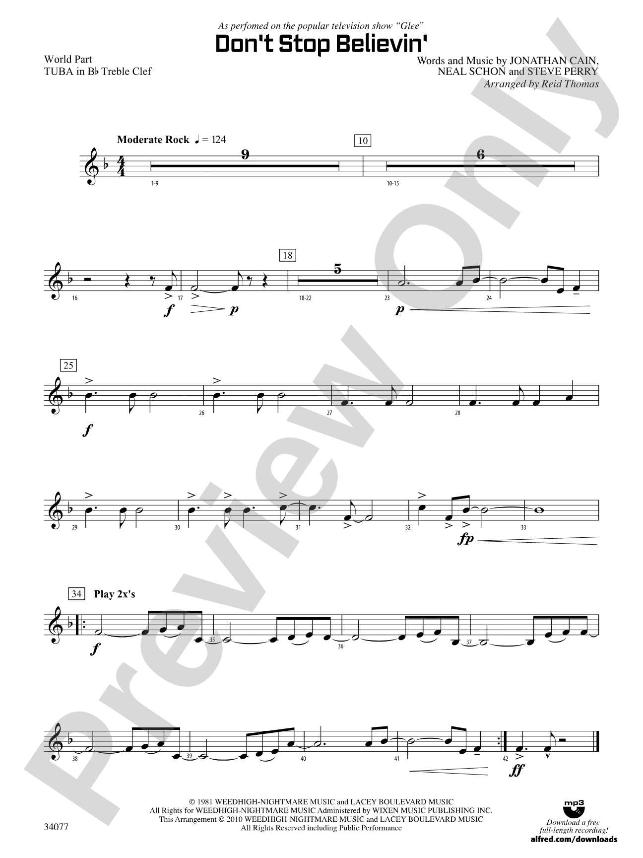 Don't Stop Believin': (wp) B-flat Tuba T.C.