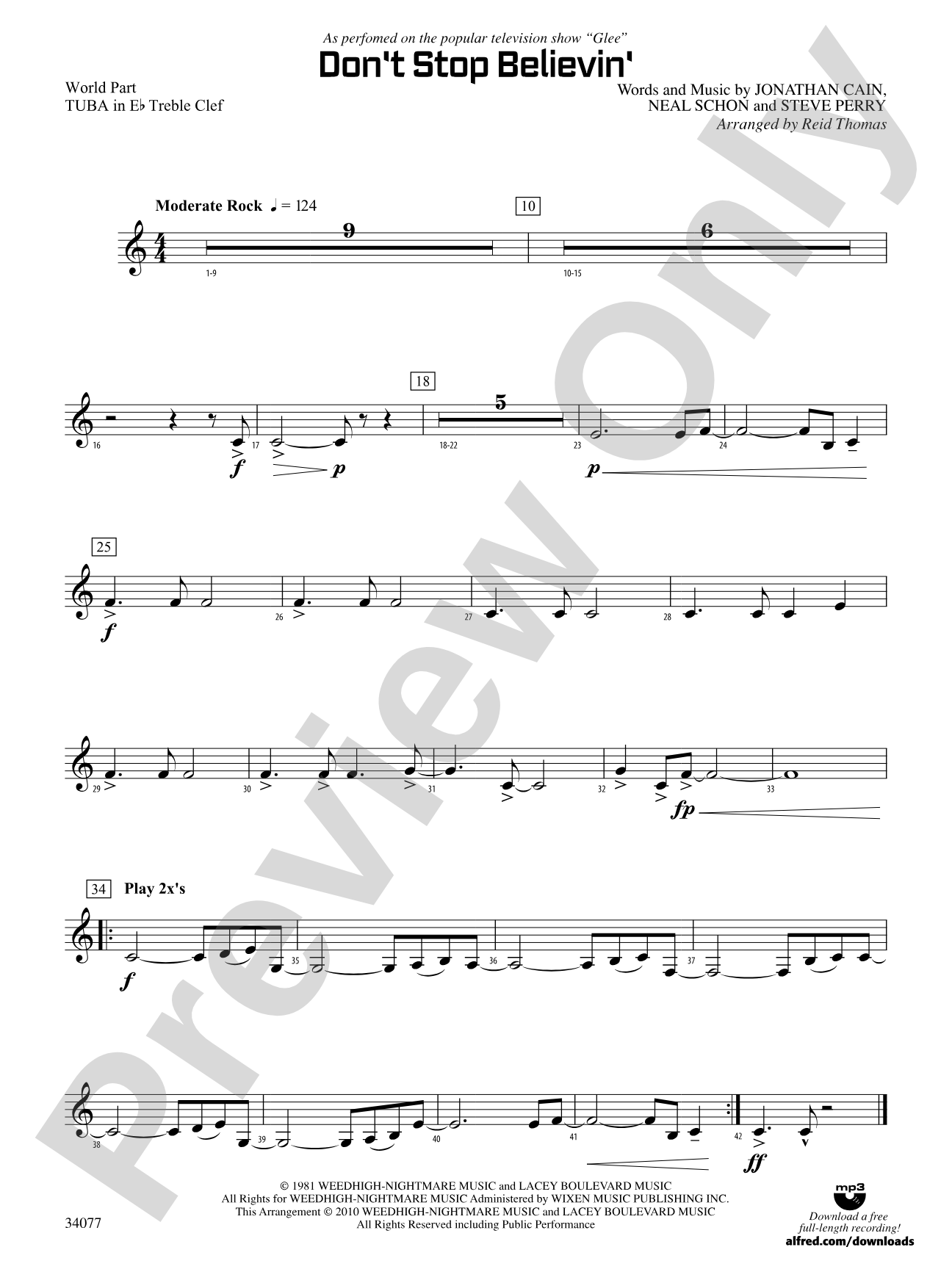 Don't Stop Believin': (wp) E-flat Tuba T.C.