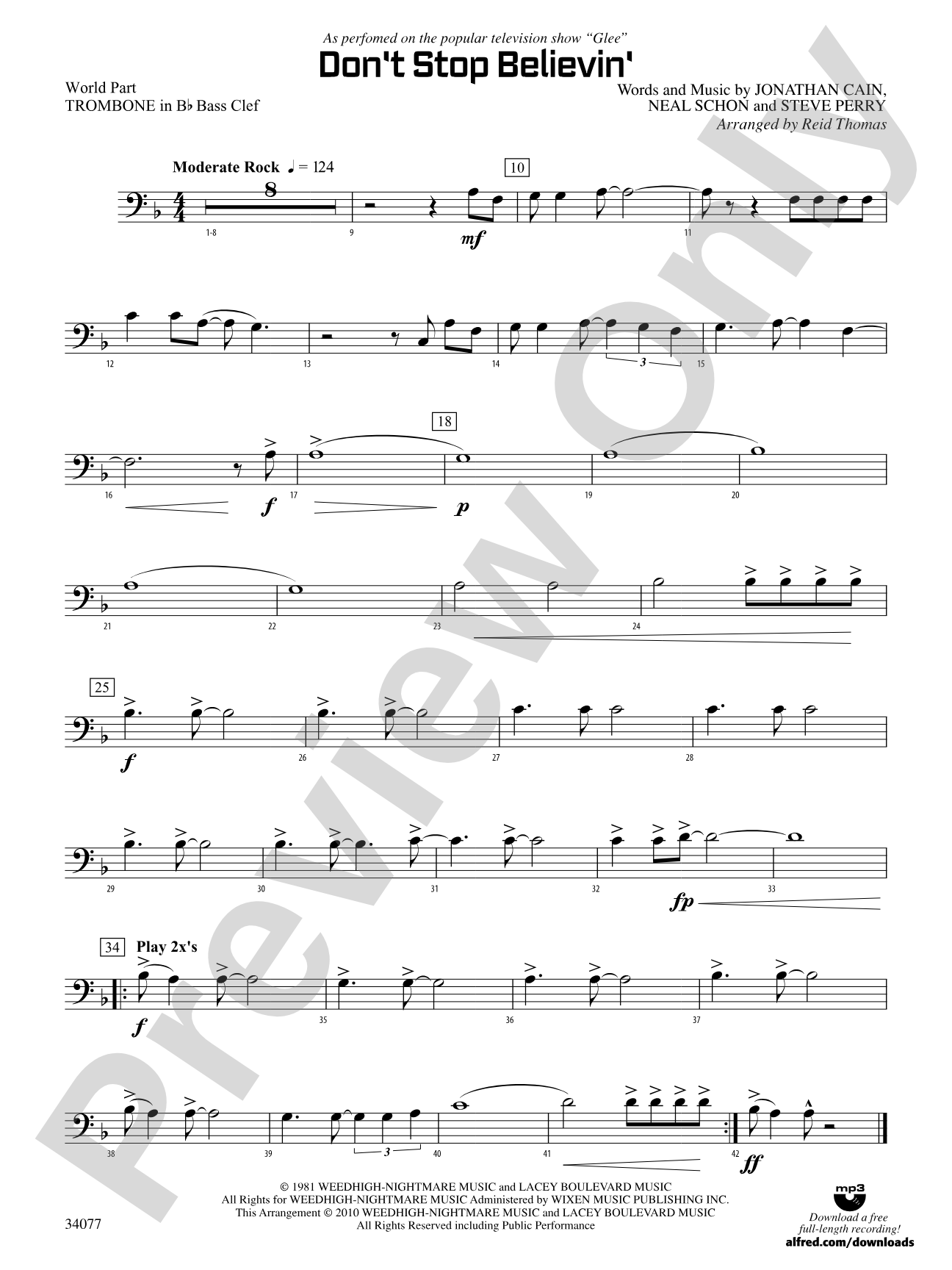 Don't Stop Believin': (wp) 1st B-flat Trombone B.C.