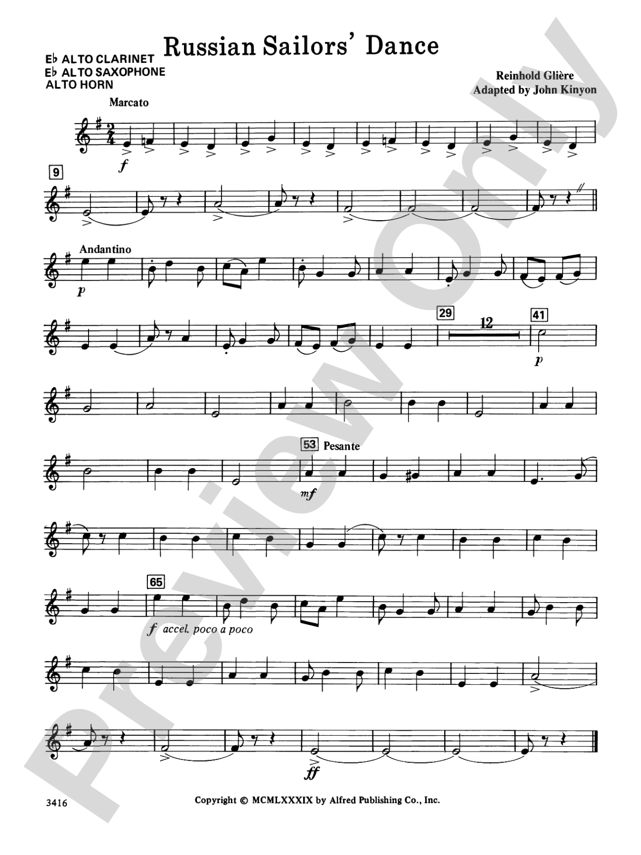 Russian Sailors' Dance: E-flat Alto Saxophone