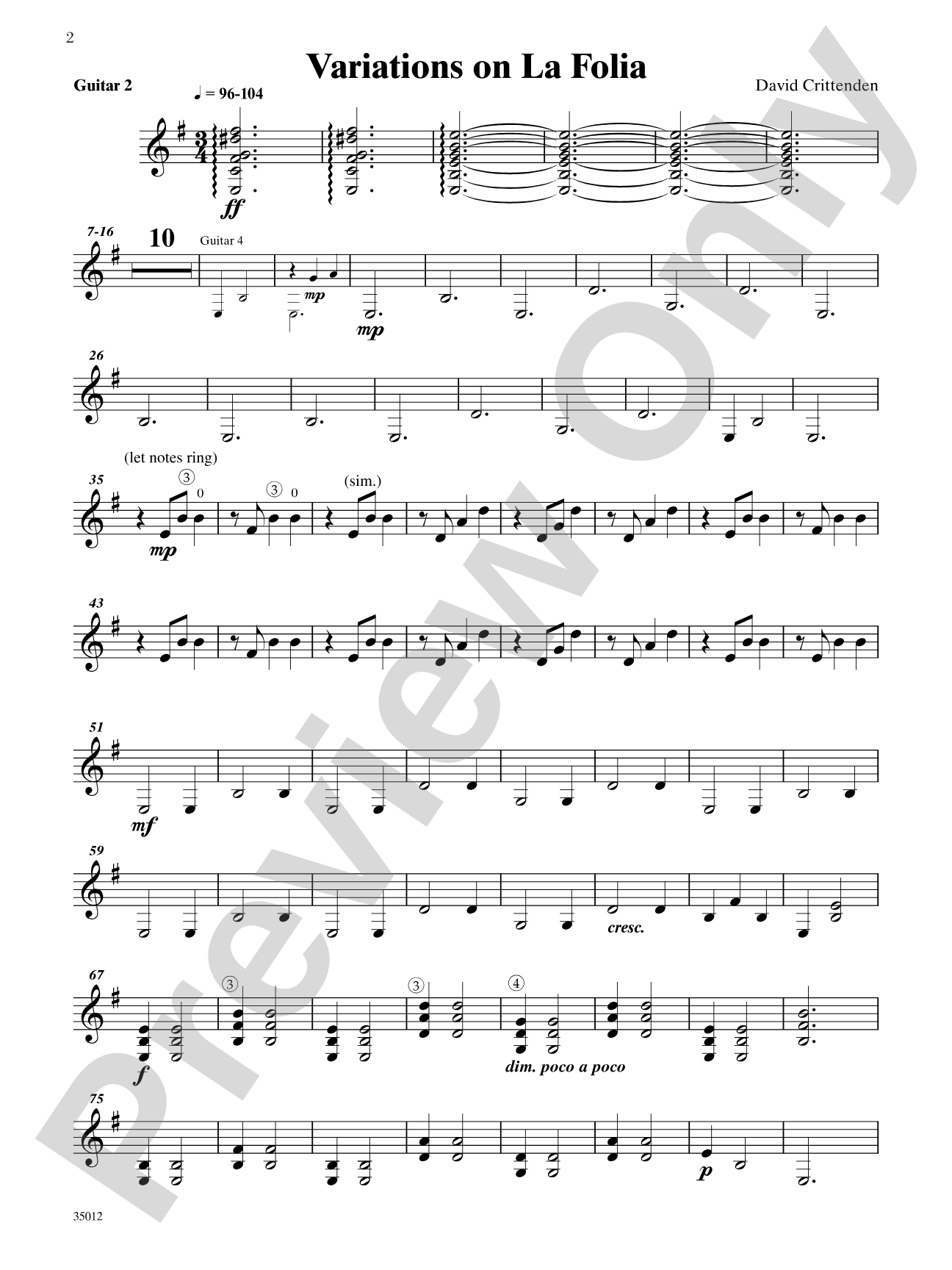 Quartets for Guitar: Three Intermediate Works: Guitar 2