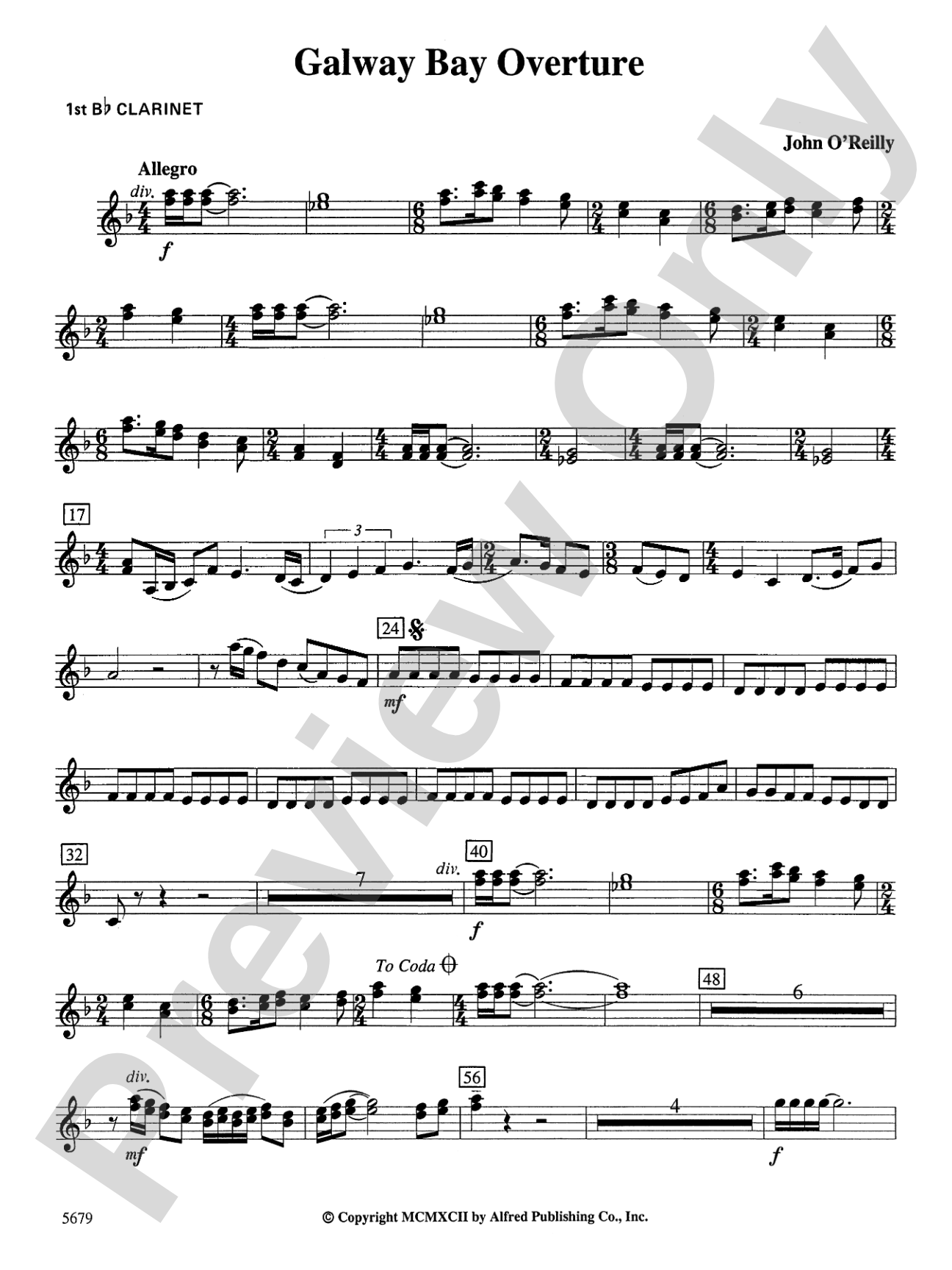 Galway Bay Overture: 1st B-flat Clarinet