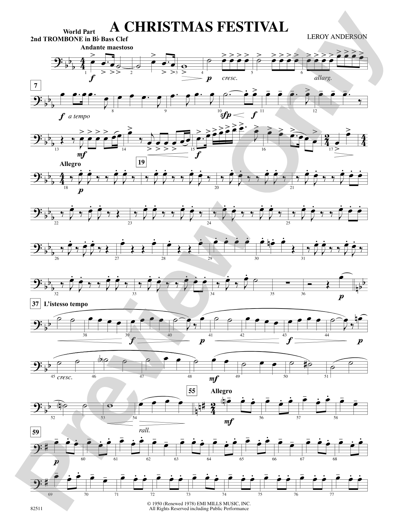 A Christmas Festival: (wp) 2nd B-flat Trombone B.C.