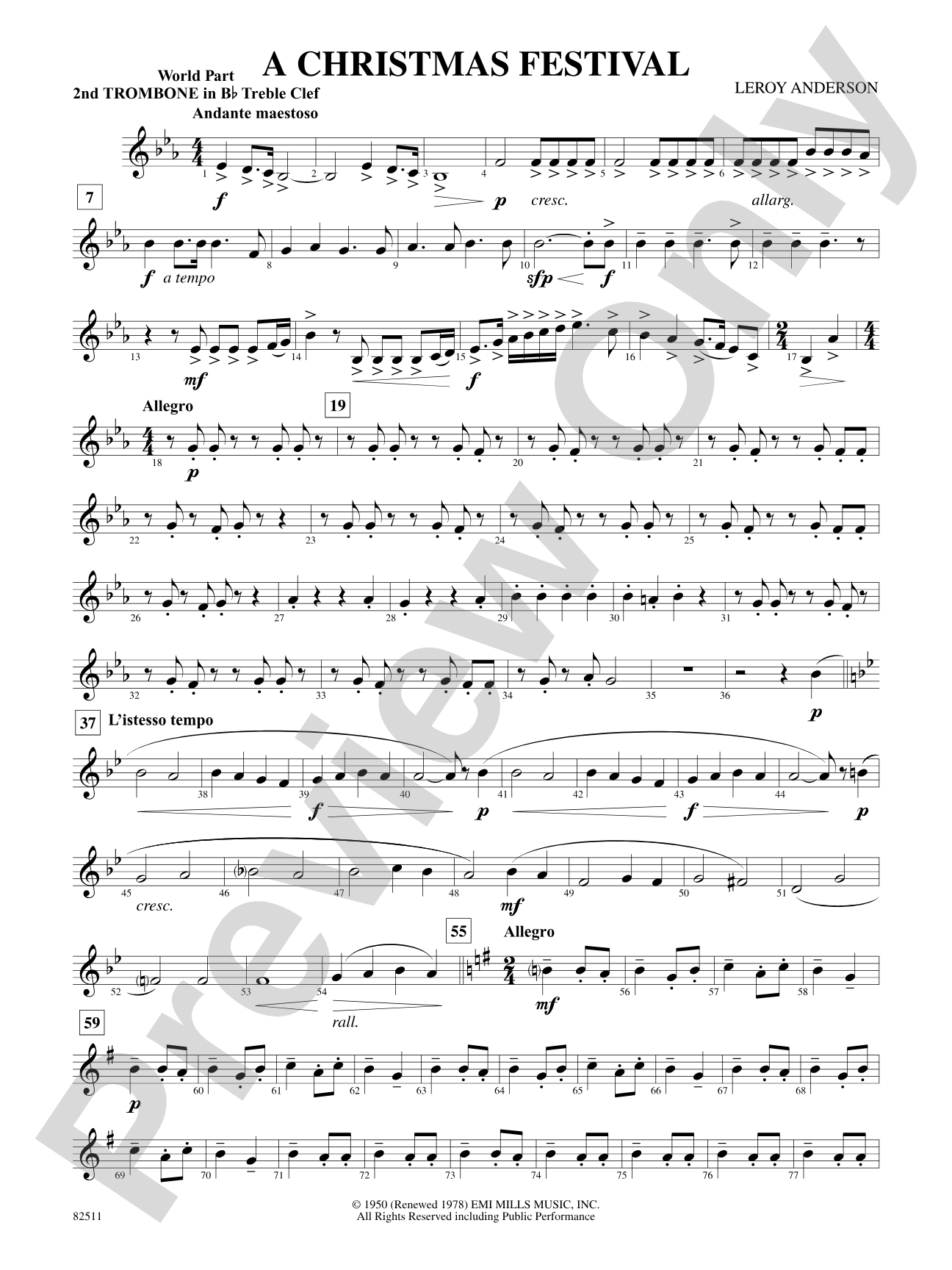 A Christmas Festival: (wp) 2nd B-flat Trombone T.C.