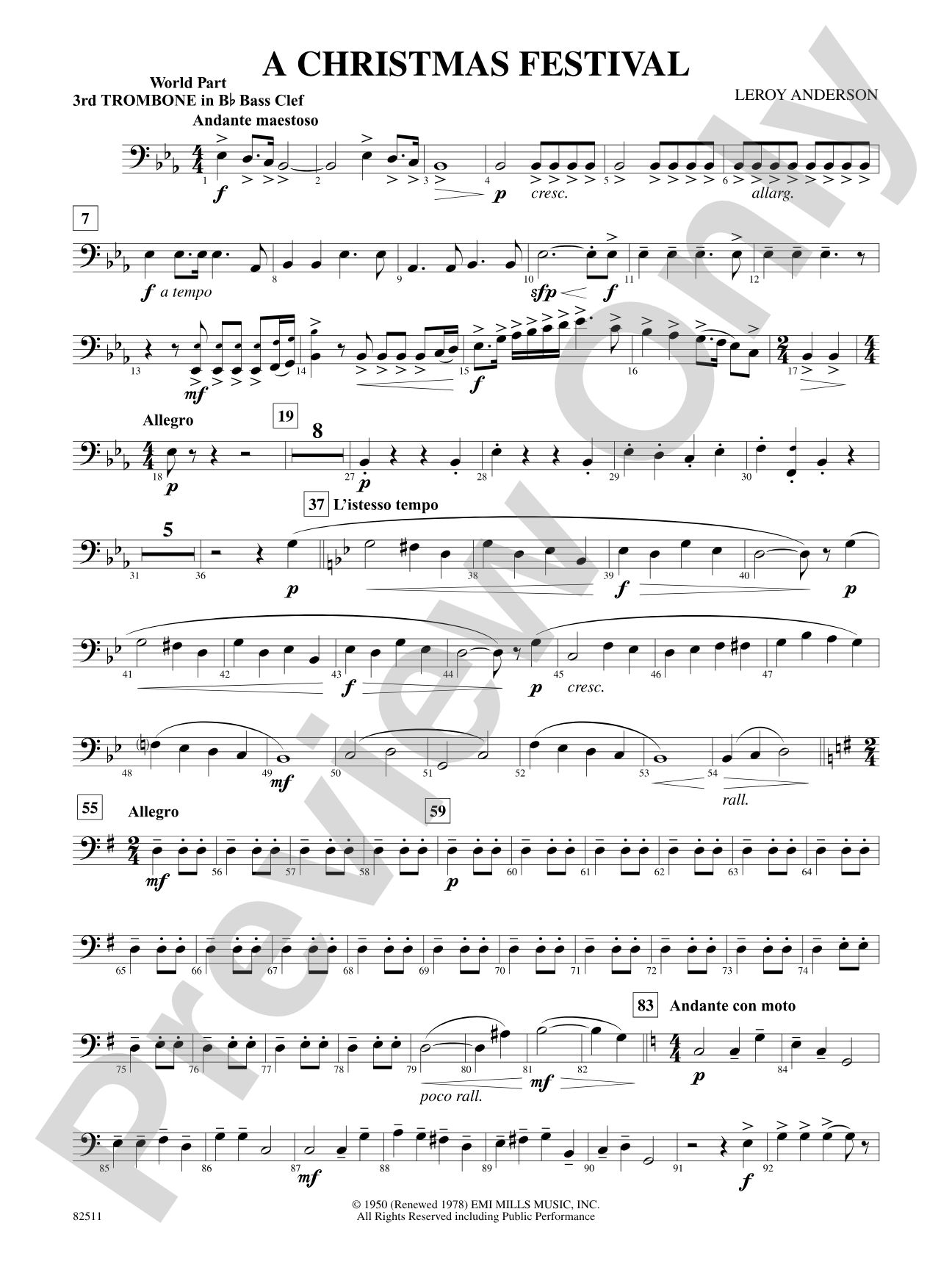 A Christmas Festival: (wp) 3rd B-flat Trombone B.C.