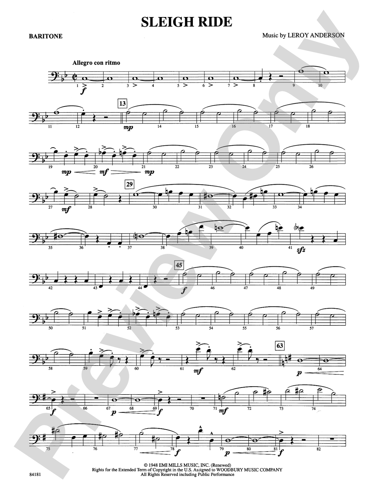 Sleigh Ride: Baritone B.C.