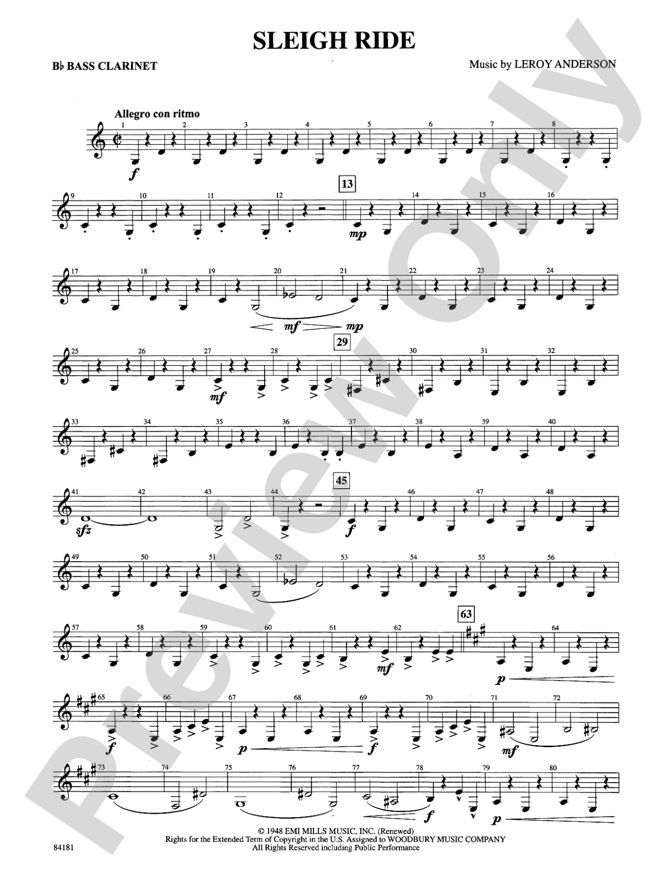 Sleigh Ride: B-flat Bass Clarinet