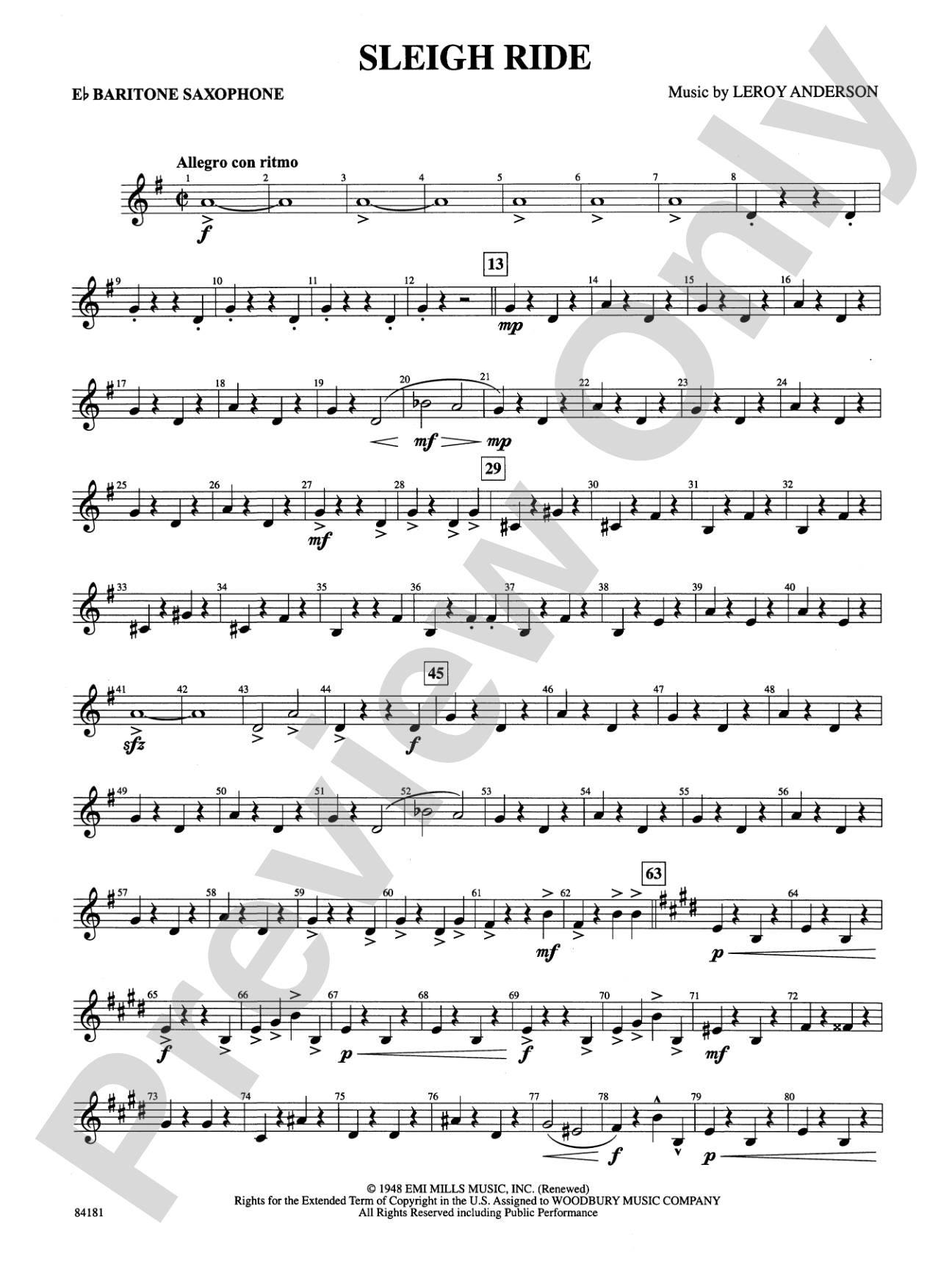 Sleigh Ride: E-flat Baritone Saxophone