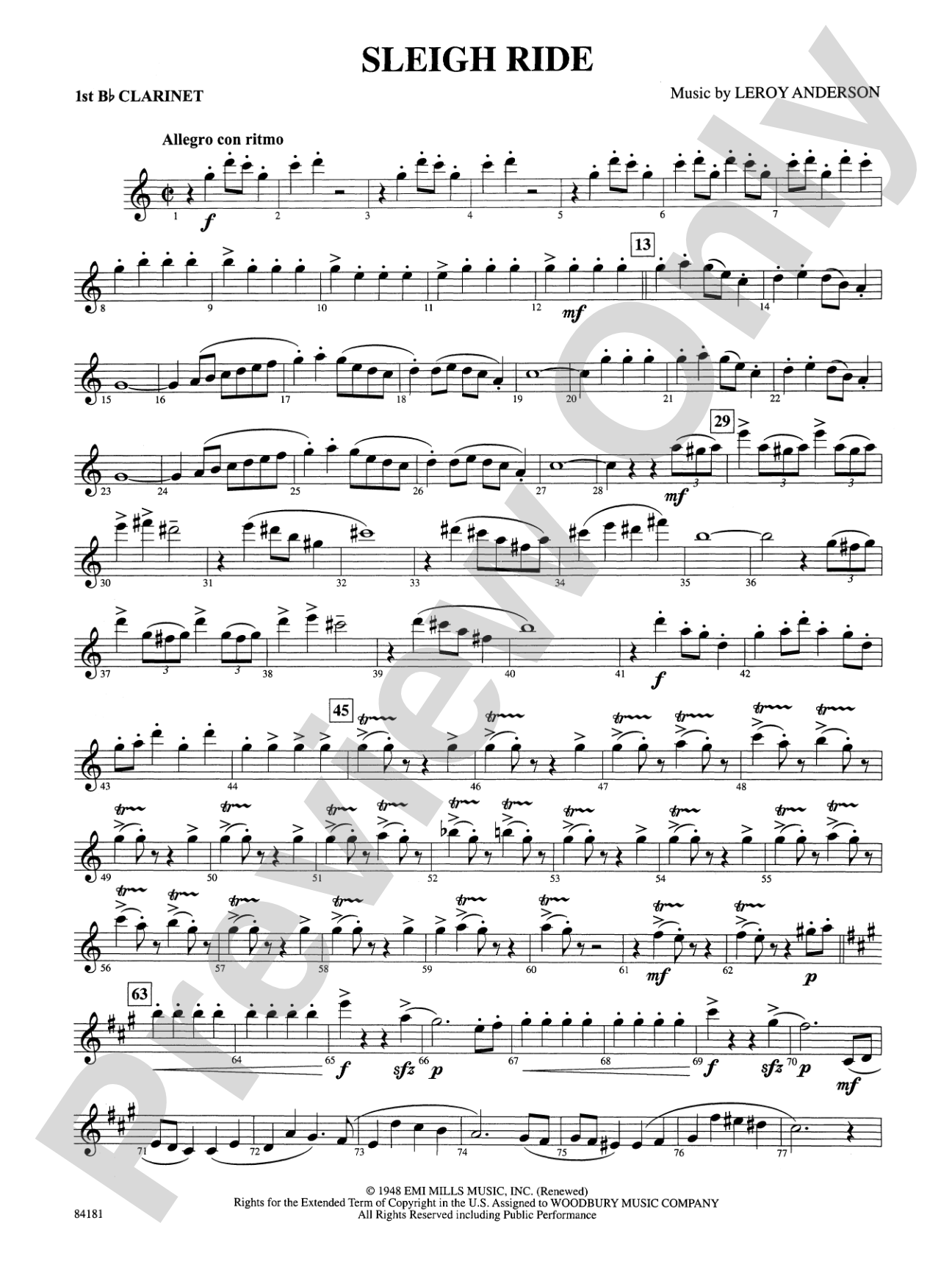 Sleigh Ride: 1st B-flat Clarinet