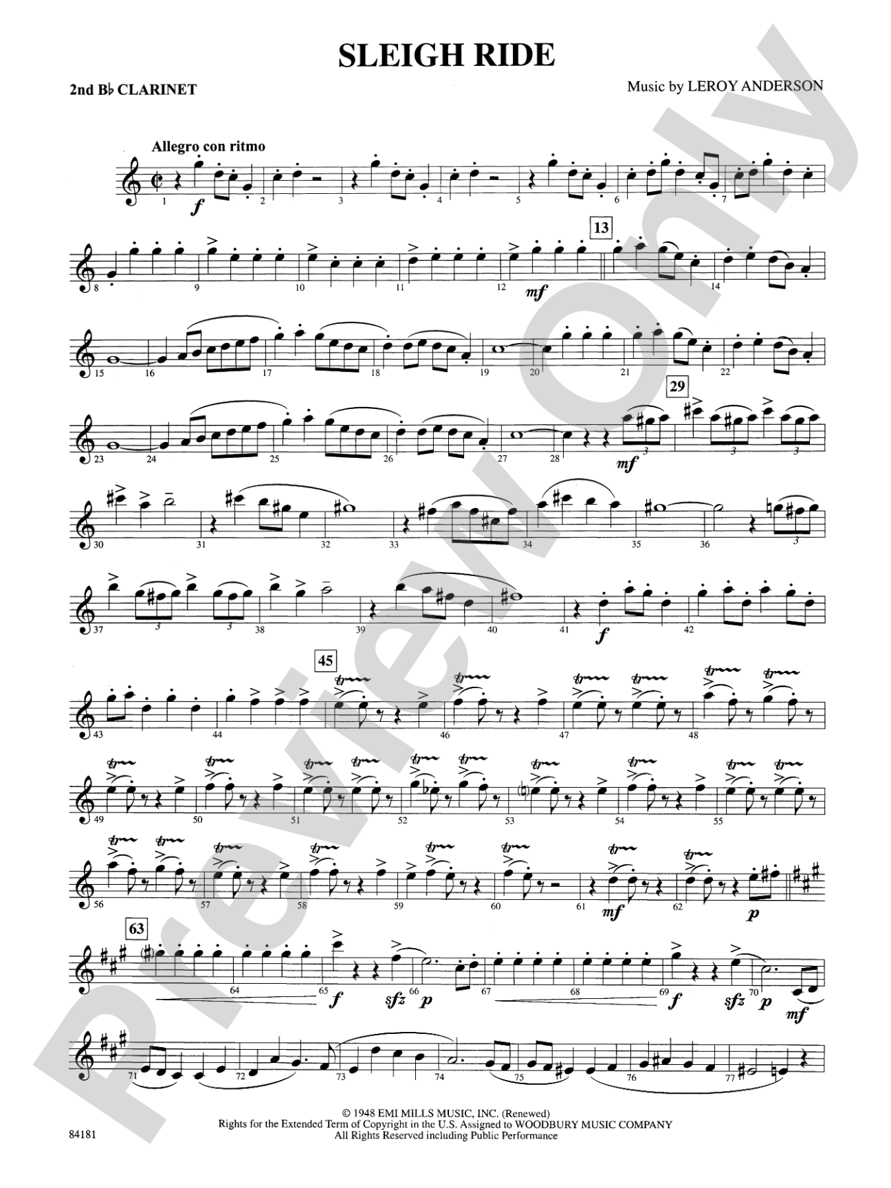 Sleigh Ride: 2nd B-flat Clarinet