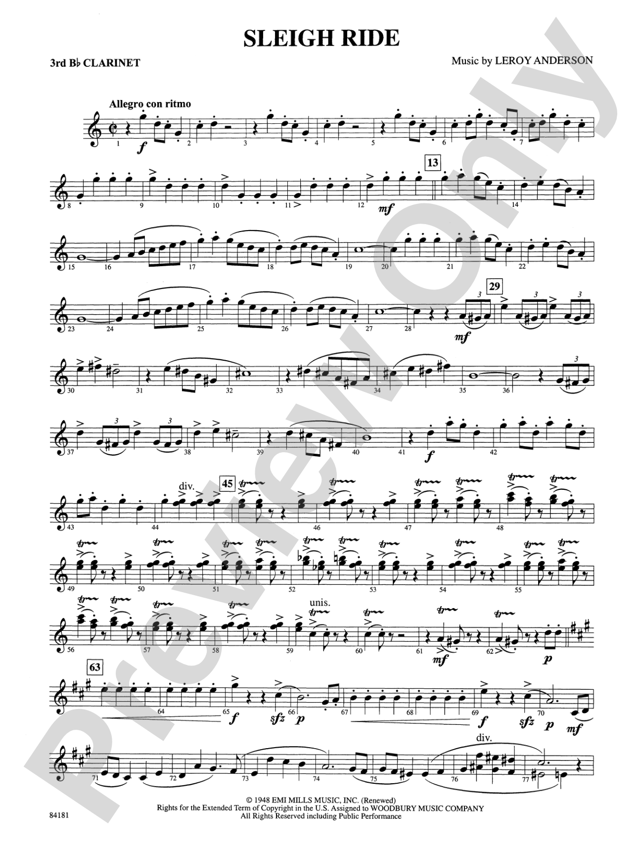 Sleigh Ride: 3rd B-flat Clarinet