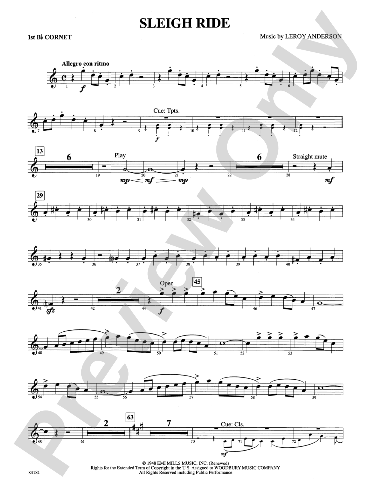 Sleigh Ride: 1st B-flat Cornet