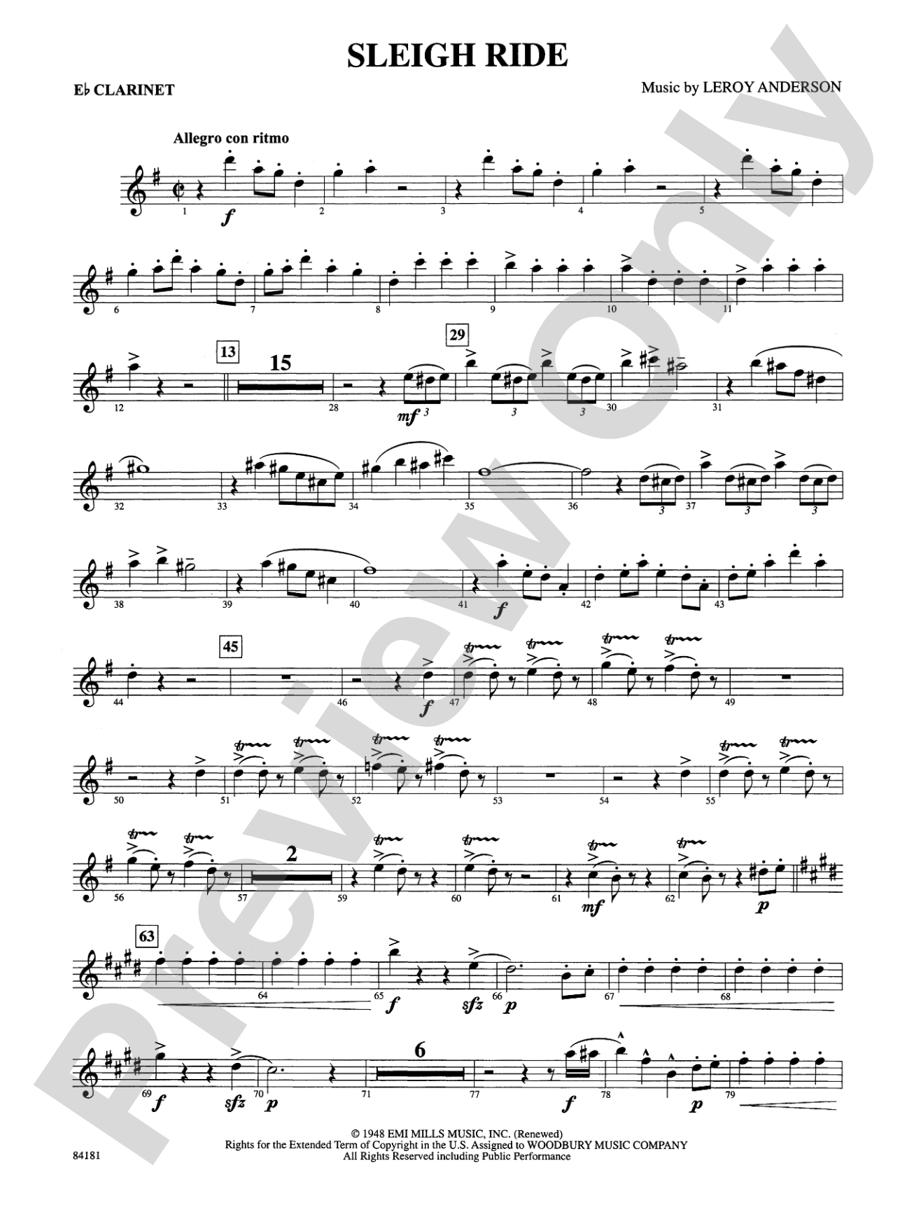 Sleigh Ride: E-flat Soprano Clarinet