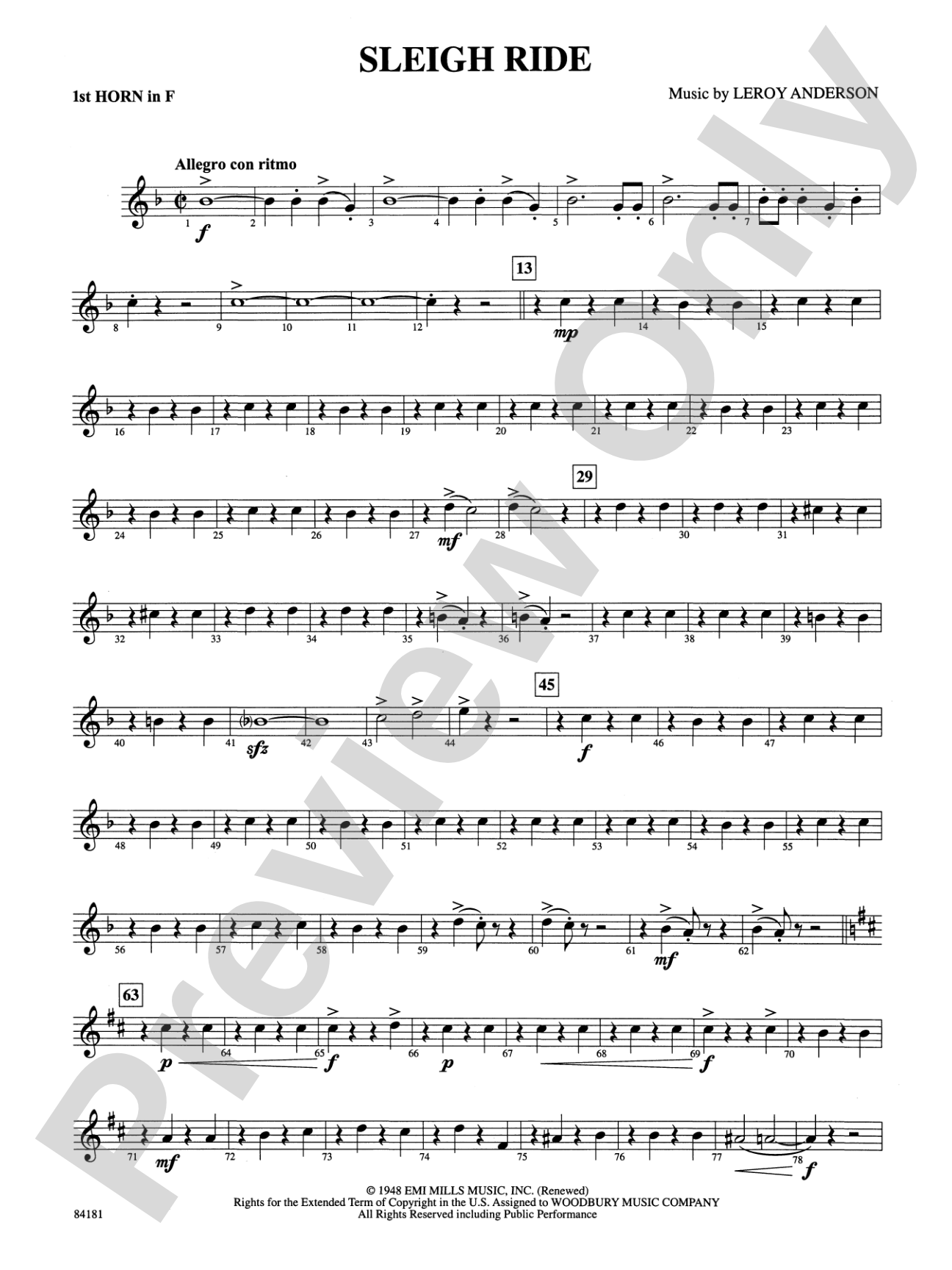 Sleigh Ride: 1st F Horn