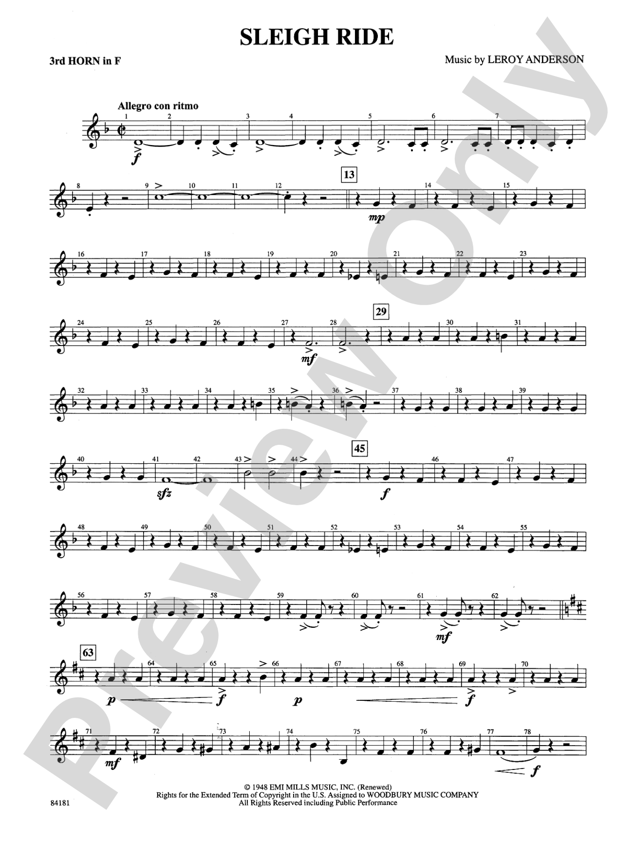Sleigh Ride: 3rd F Horn