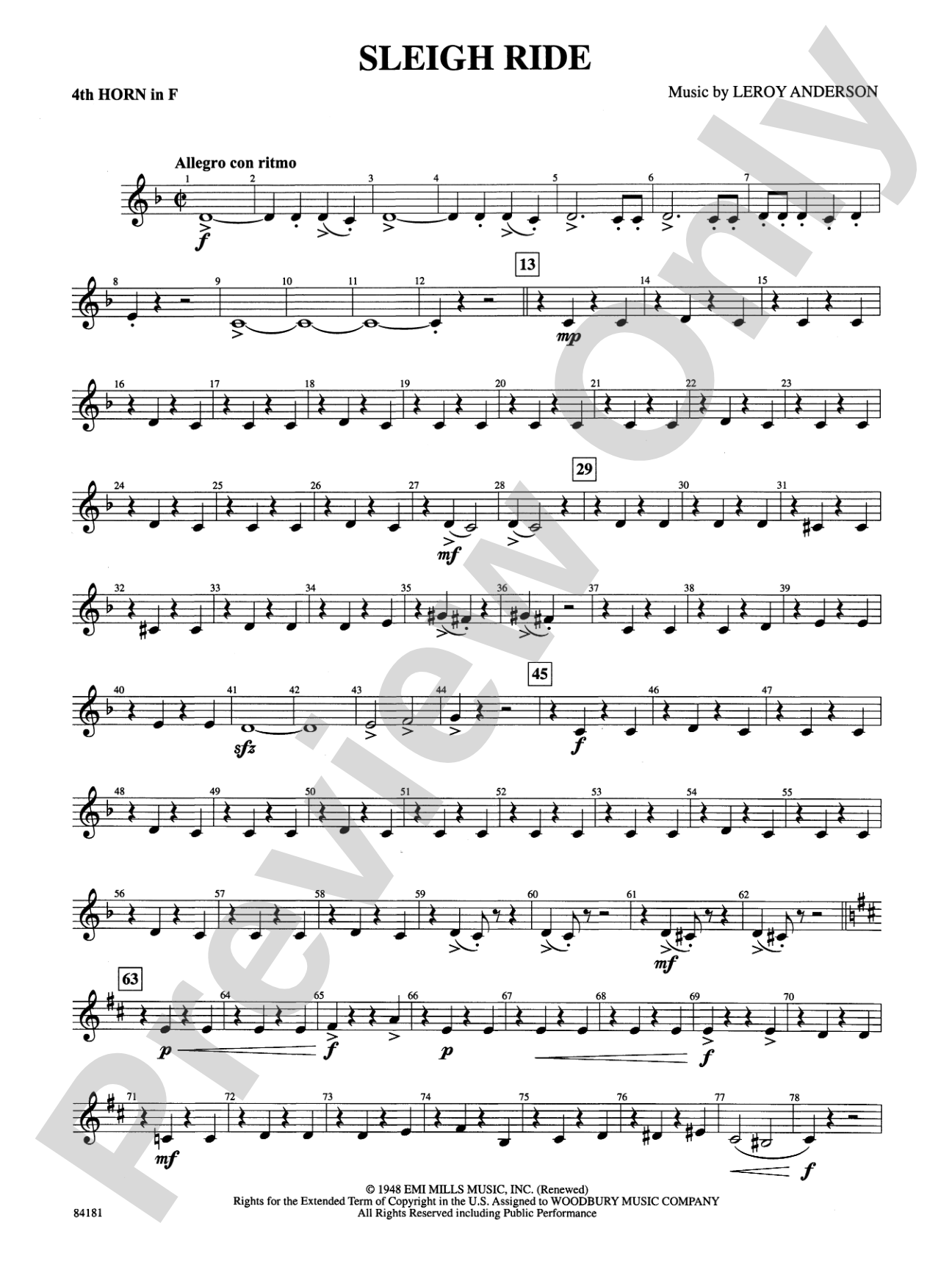 Sleigh Ride: 4th F Horn