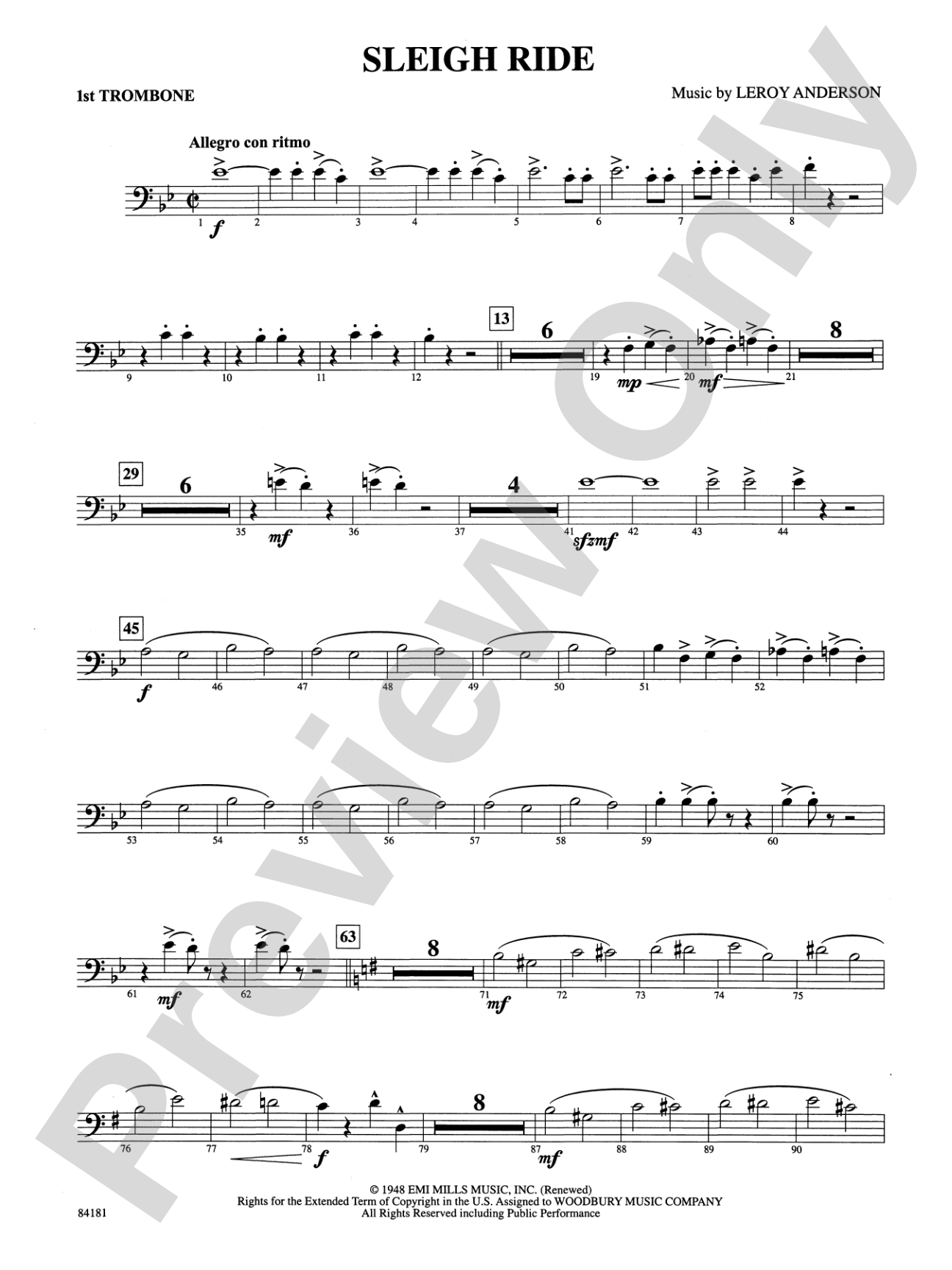 Sleigh Ride: 1st Trombone