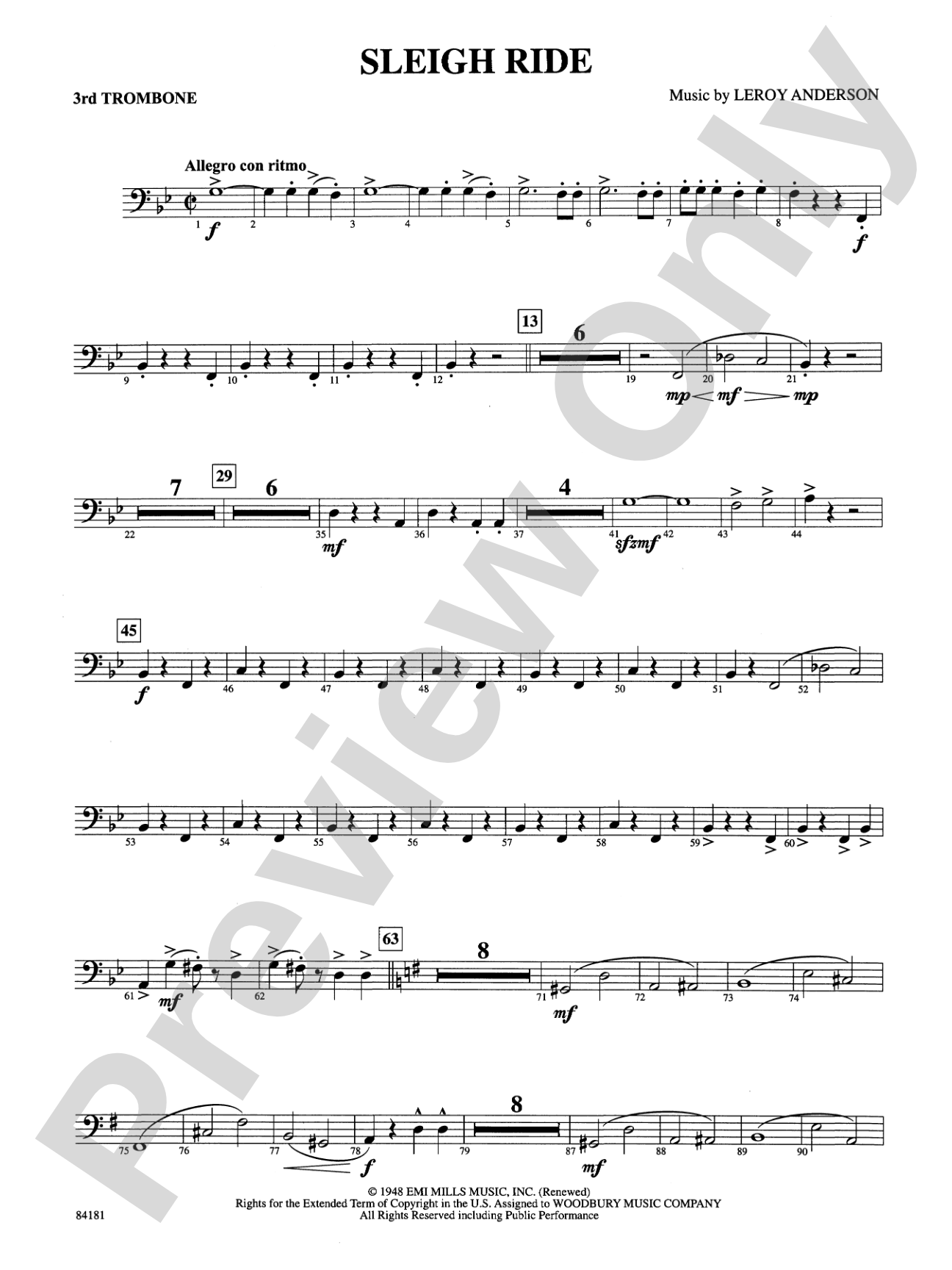 Sleigh Ride: 3rd Trombone