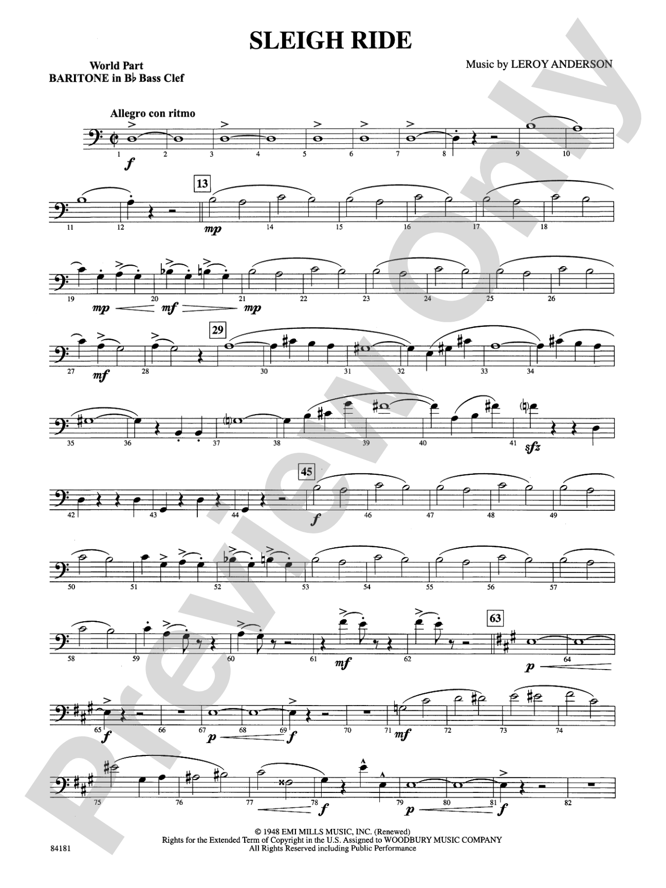 Sleigh Ride: (wp) B-flat Baritone B.C.