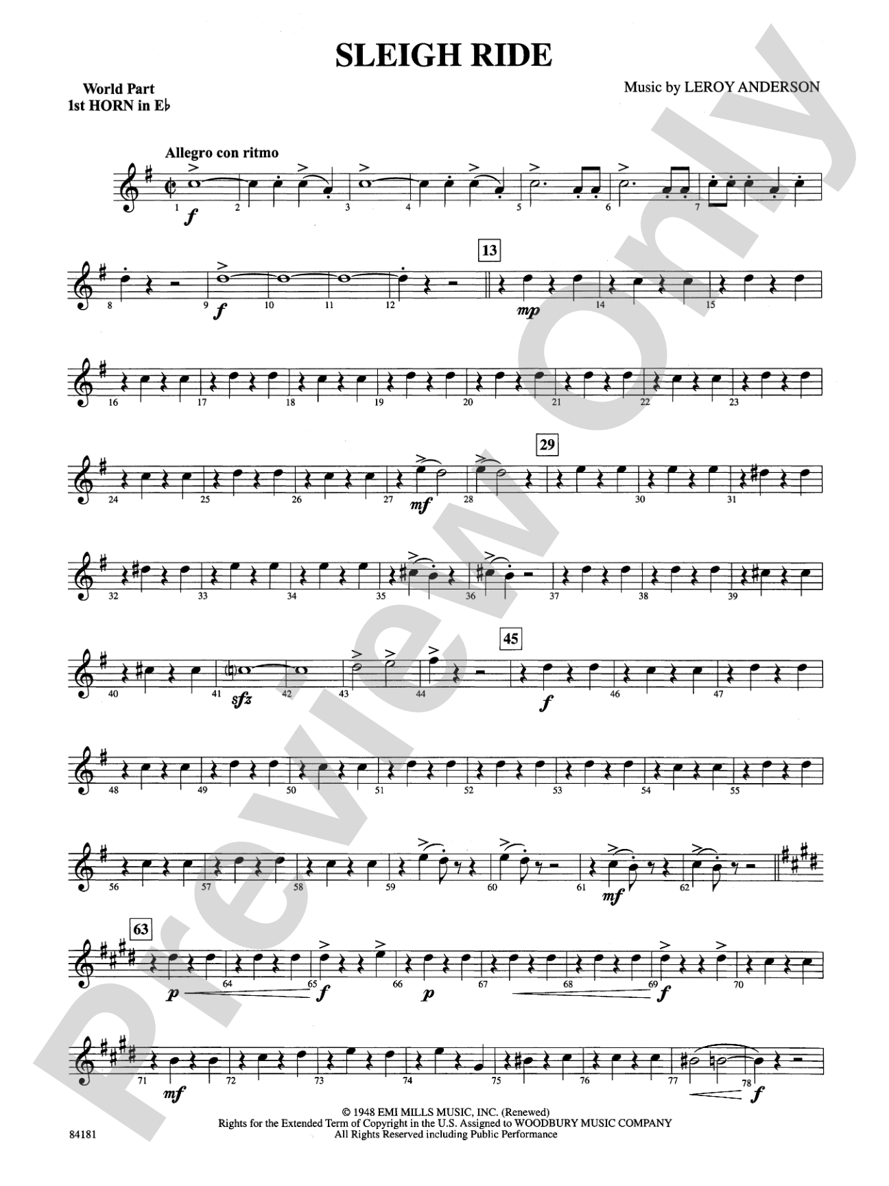 Sleigh Ride: (wp) 1st Horn in E-flat