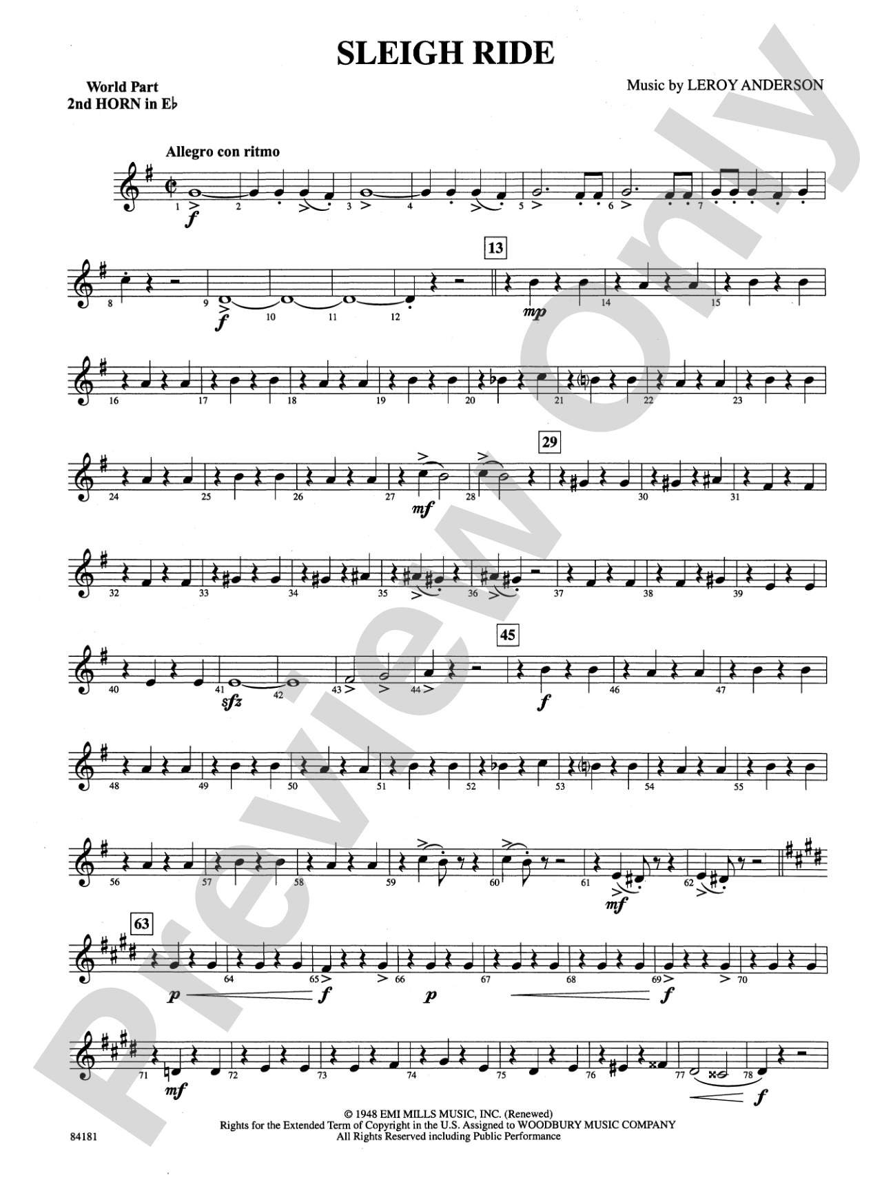 Sleigh Ride: (wp) 2nd Horn in E-flat
