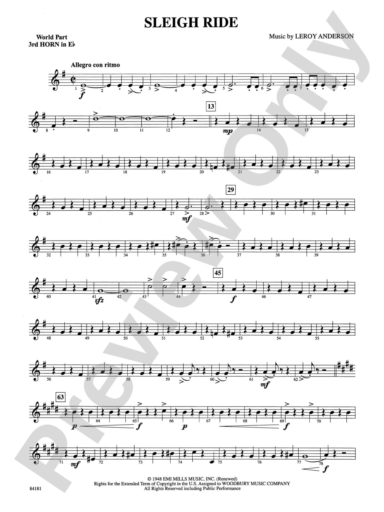 Sleigh Ride: (wp) 3rd Horn in E-flat
