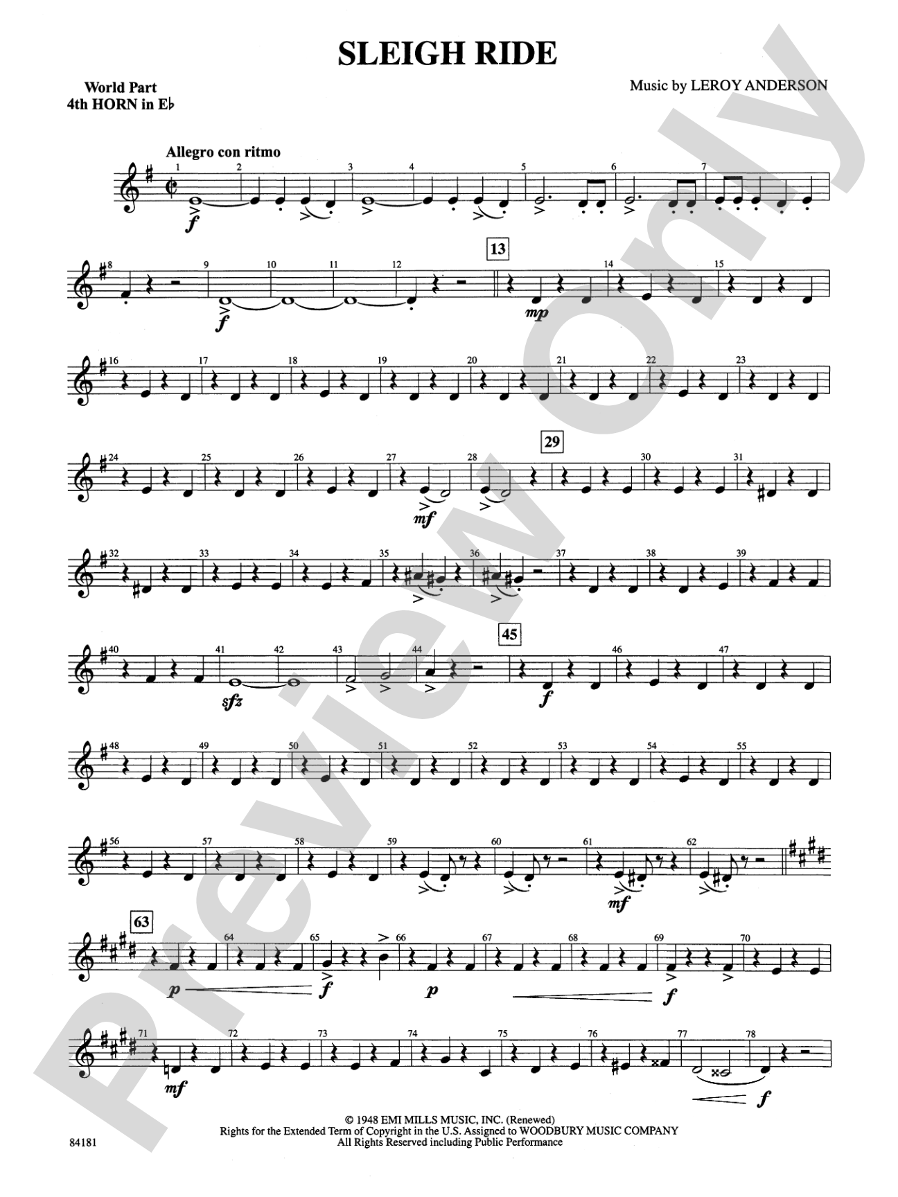Sleigh Ride: (wp) 4th Horn in E-flat