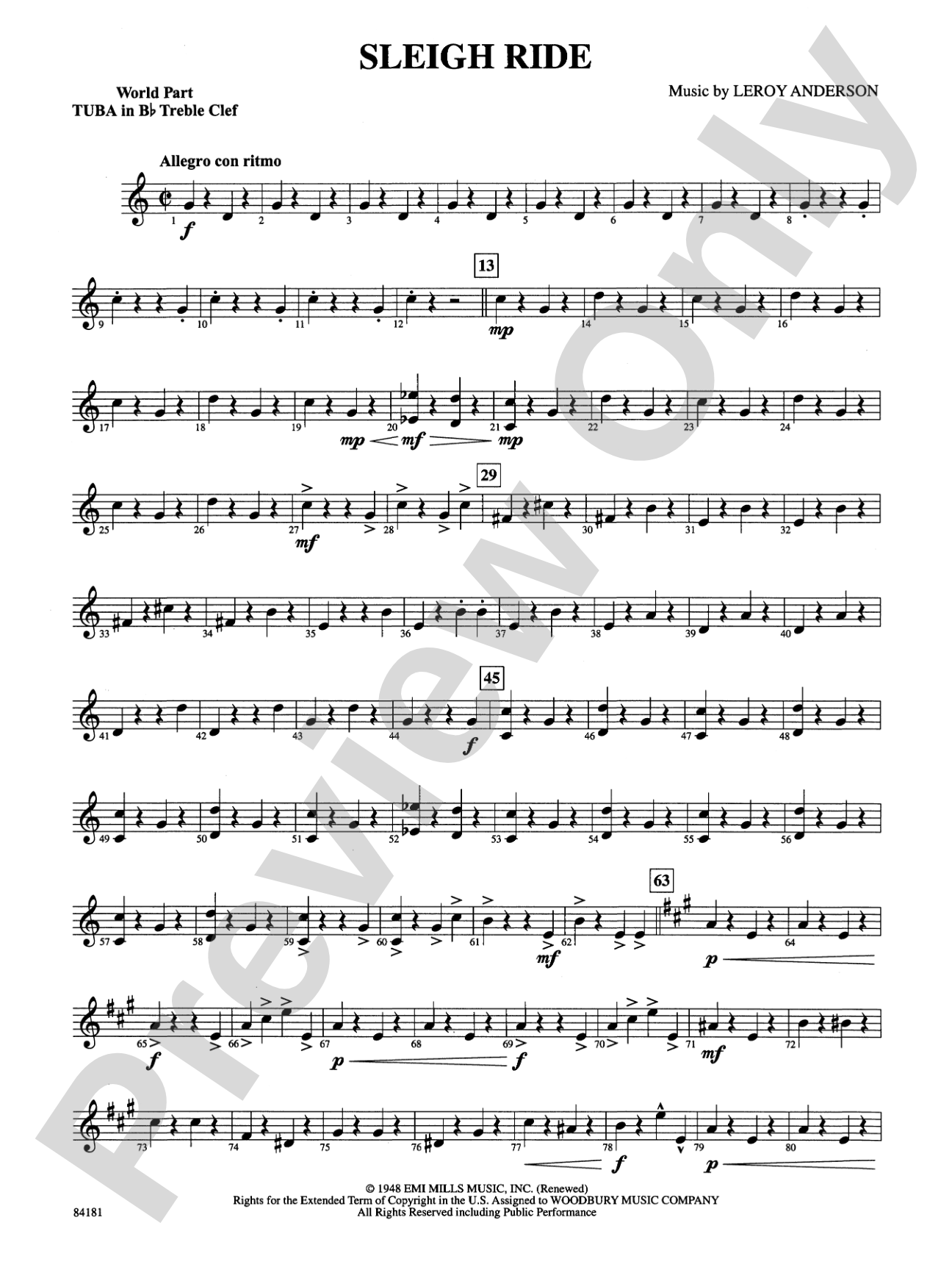 Sleigh Ride: (wp) B-flat Tuba T.C.