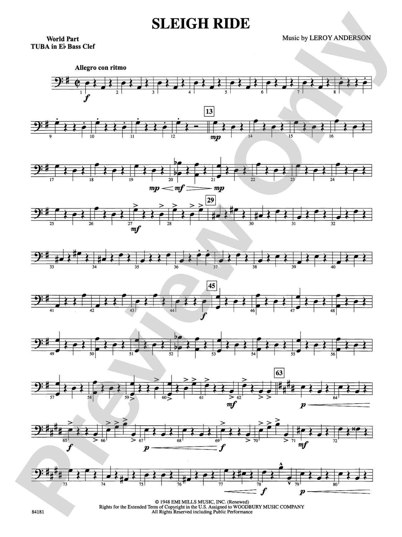 Sleigh Ride: (wp) E-flat Tuba B.C.