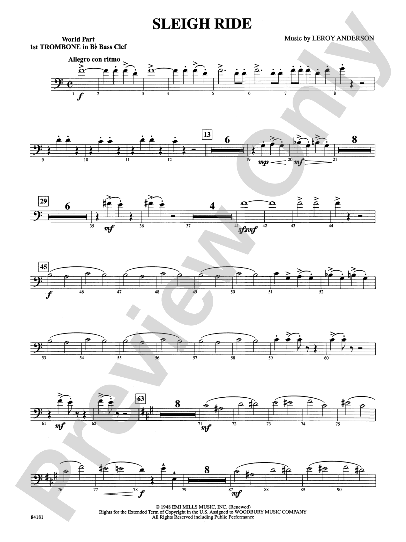Sleigh Ride: (wp) 1st B-flat Trombone B.C.