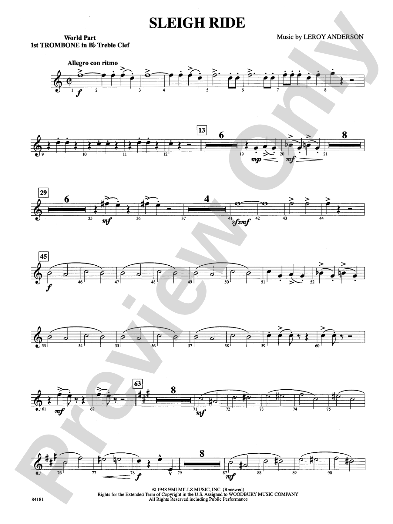 Sleigh Ride: (wp) 1st B-flat Trombone T.C.
