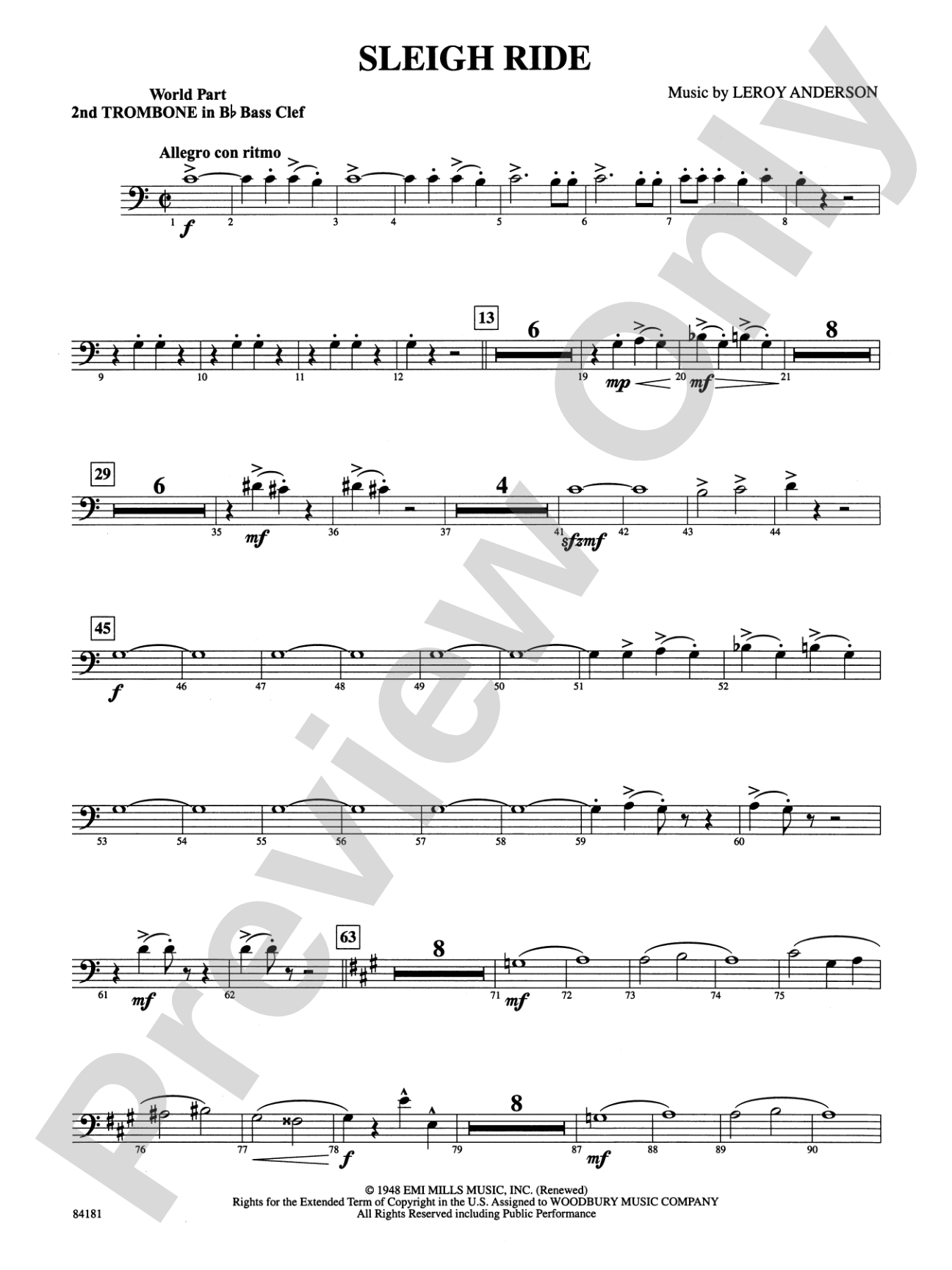 Sleigh Ride: (wp) 2nd B-flat Trombone B.C.