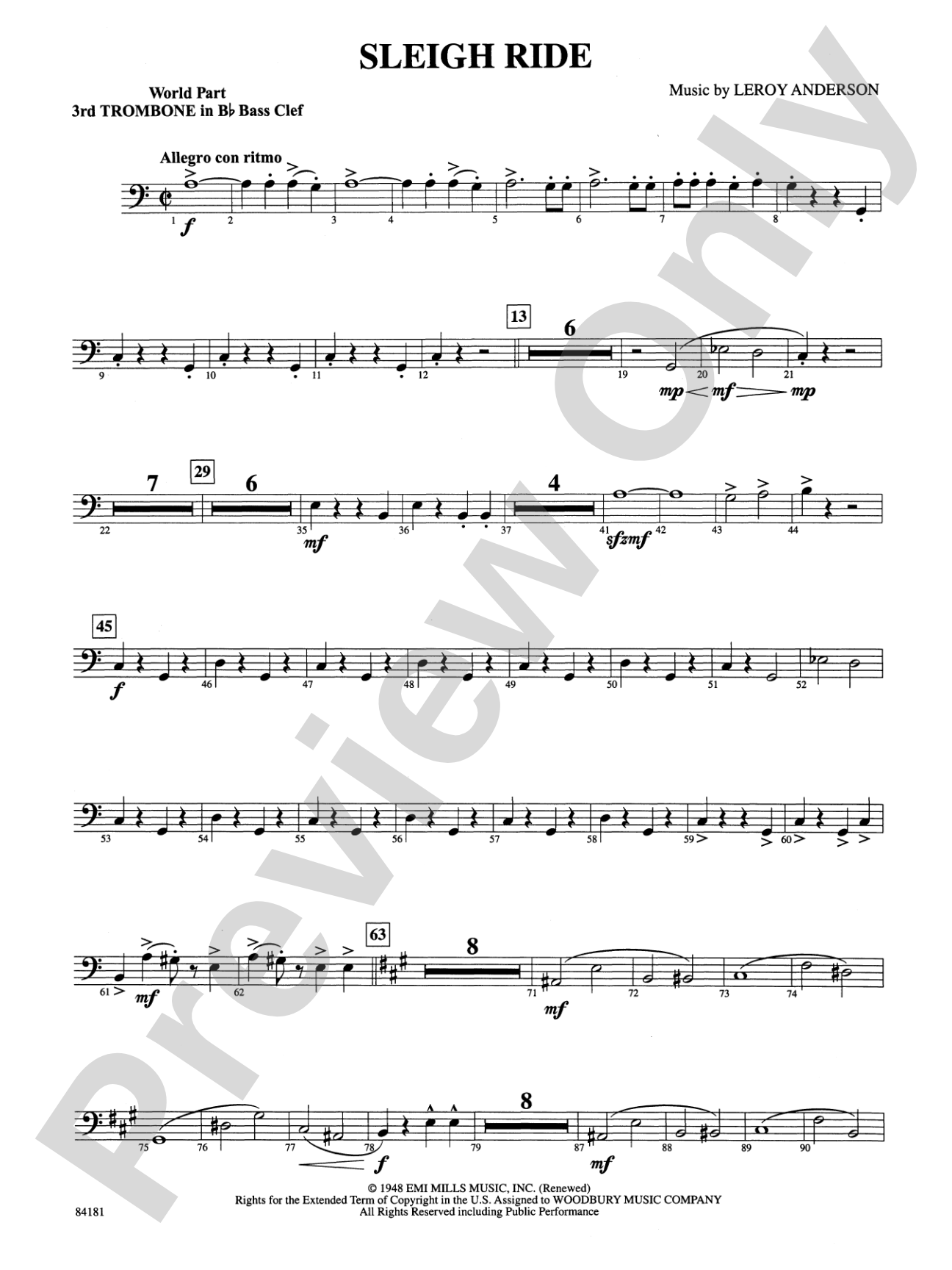 Sleigh Ride: (wp) 3rd B-flat Trombone B.C.