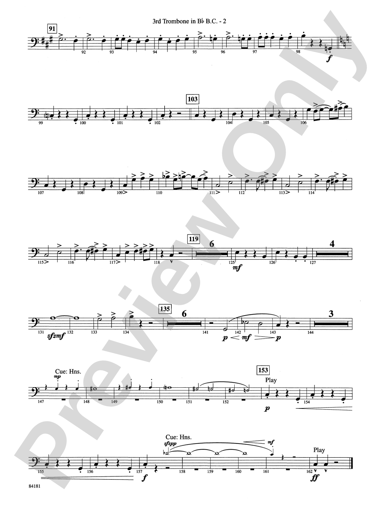 Sleigh Ride: (wp) 3rd B-flat Trombone B.C.